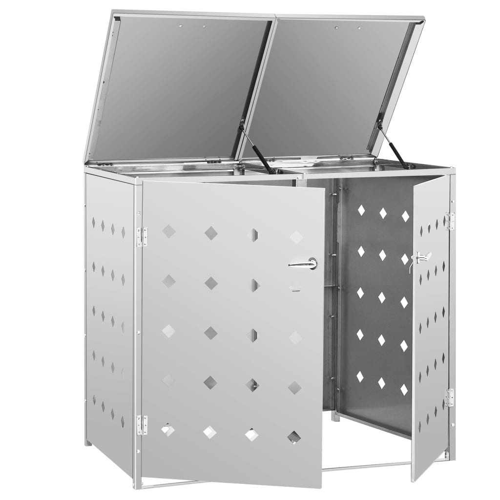 vidaXL Cobertizo Contenedor de Basura Doble Acero Inoxidable Jardín Exterior Dimensiones 1 Cubo, 2 Cubos