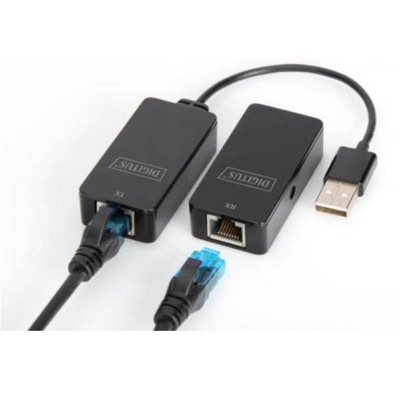 Digitus Extensor USB, Alcance 50m, USB 2.0, UTP, STP & S-FTP Cable de red Cat-5, Plug & Play, Negro