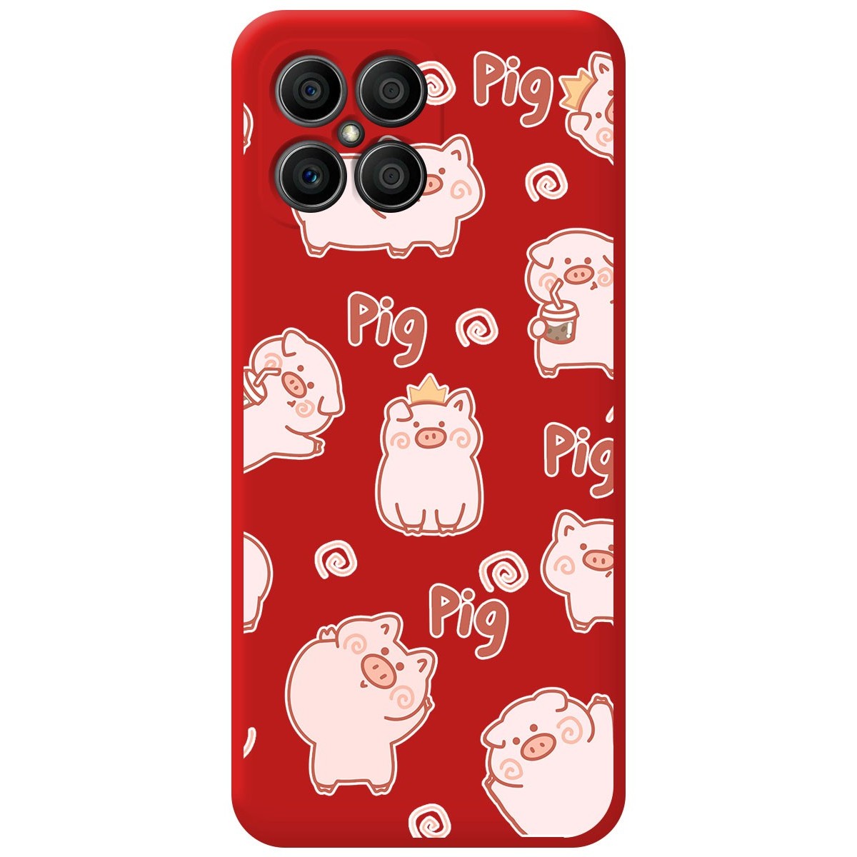 Funda Silicona Líquida Roja para Huawei Honor X8 diseño Cerdos Dibujos
