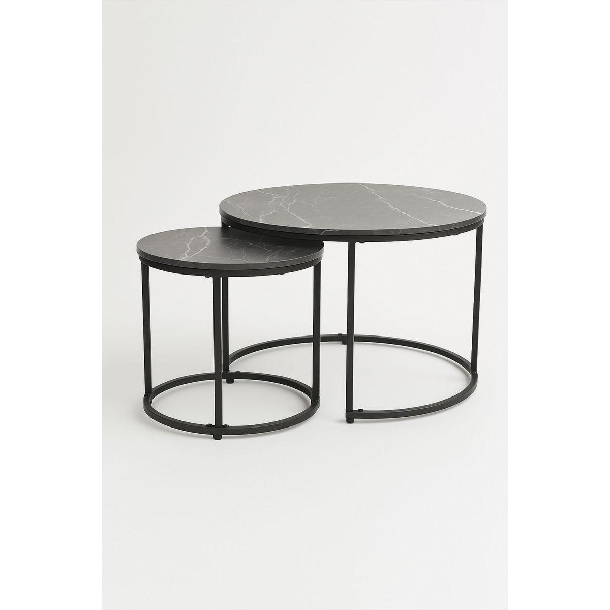 Regalos Miguel - Mesas Auxiliares - Set 2 Mesas Centro Renty Negras 80 - 48 cm - Mármol Negro