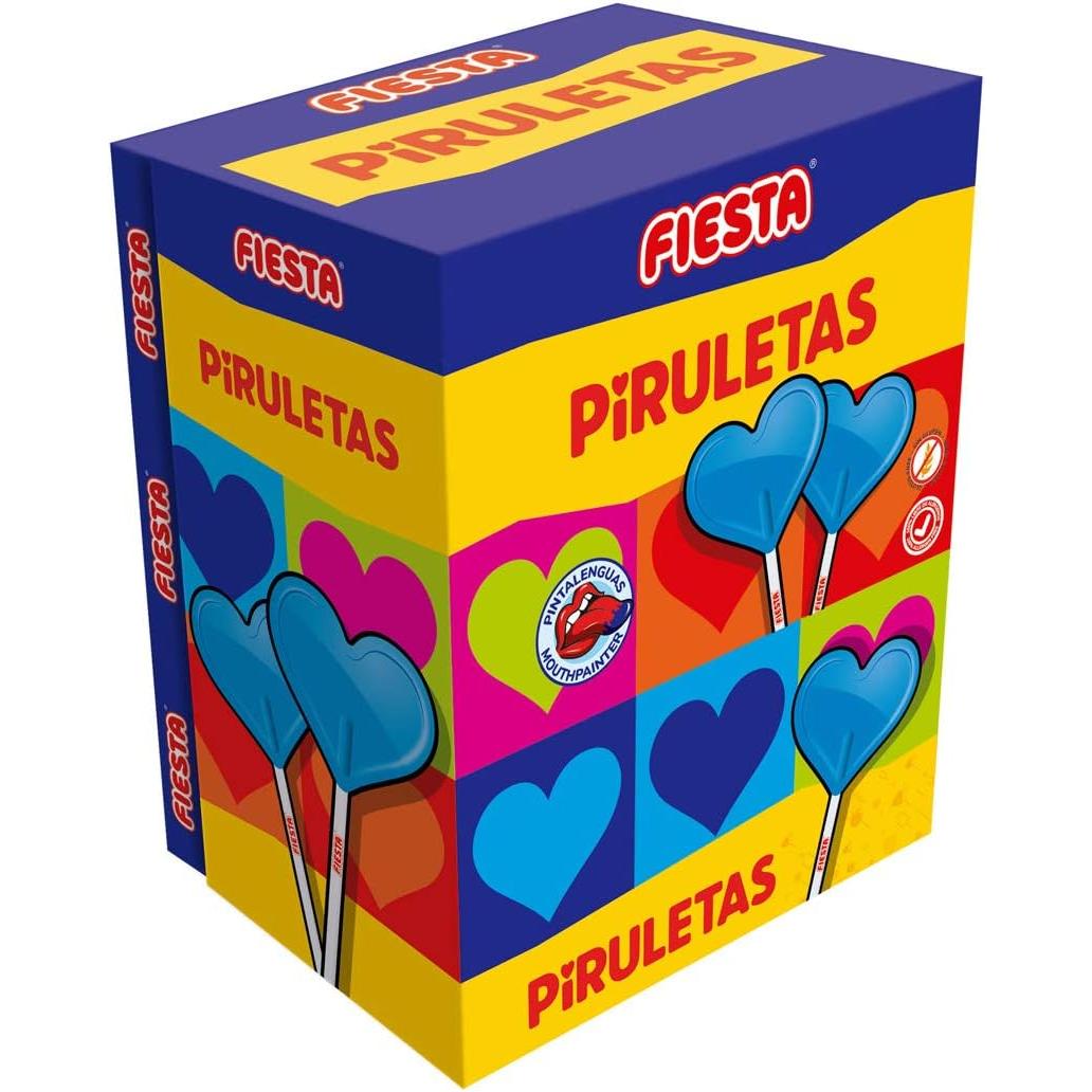 Piruletas Corazon Fiesta - Caja 80 Piruletas - Sabores: Cereza - PintaLenguas - Unicornio - Sandia Confeti. Piruletas Corazon Fiesta
