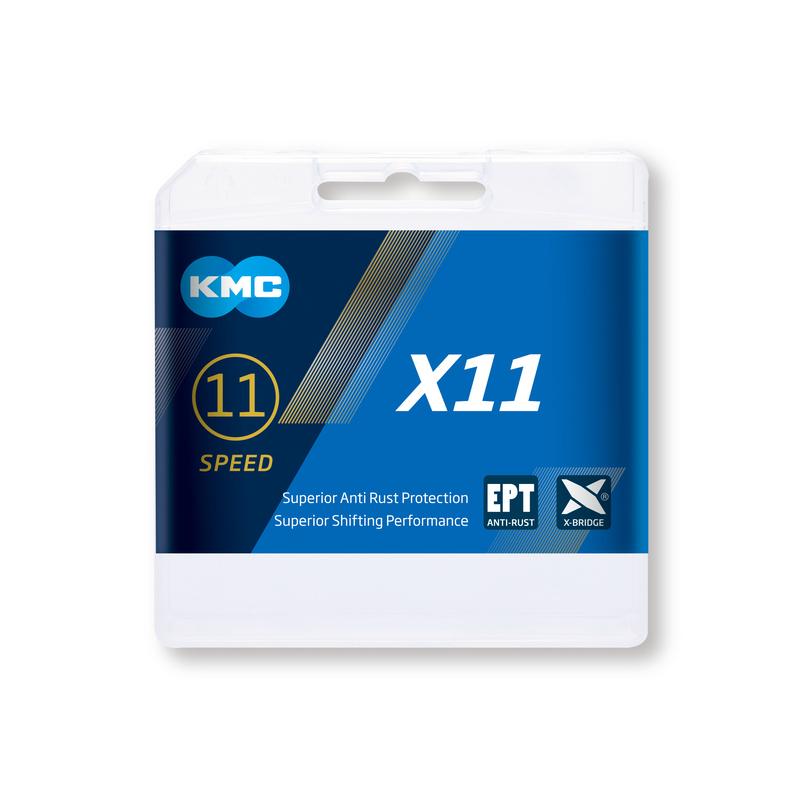 KMC - Cadena X11 Plata/Negra 118P 11V para sistemas con desviador de 11 velocidades, alta gama y durabilidad extrema, no direccional, mitad chapada en níquel, compatible con Shimano, Campagnolo y SRAM