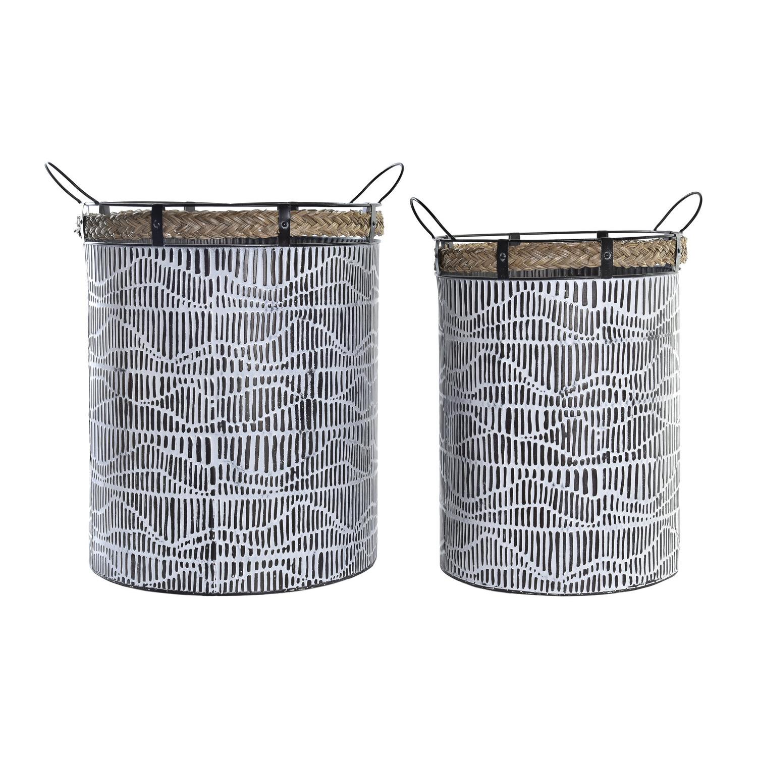 CESTA SET 2 HIERRO CUERDA 52X42X58 BLANCO DC192741 - EL MEJOR COMPLEMENTO PARA TU HOGAR FIJALO