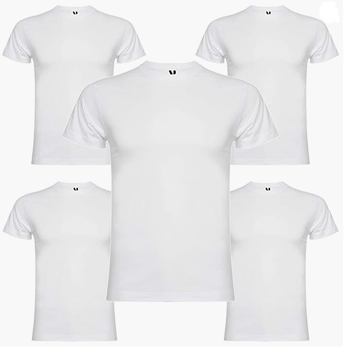 Roly - pack 5 Camisetas de manga cortas, color Blanco.  Roly, confeccionada con tejido en galga fina y acabado compactado. Cuello redondo con 4 capas, cubrecosturas reforzado en cuello y hombros. Costuras laterales.
