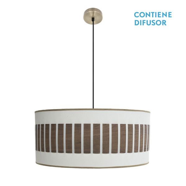 Colgante ivanna 3xe27 cuero/blanco-madera oscura regx60x60 cm