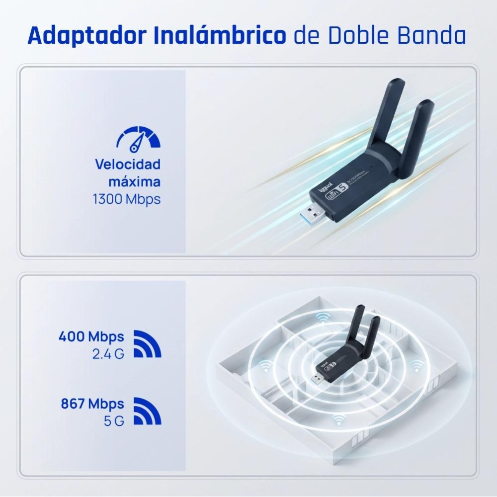 iggual Adaptador USB Wifi 1300 Mbps dual 2.4G/5G