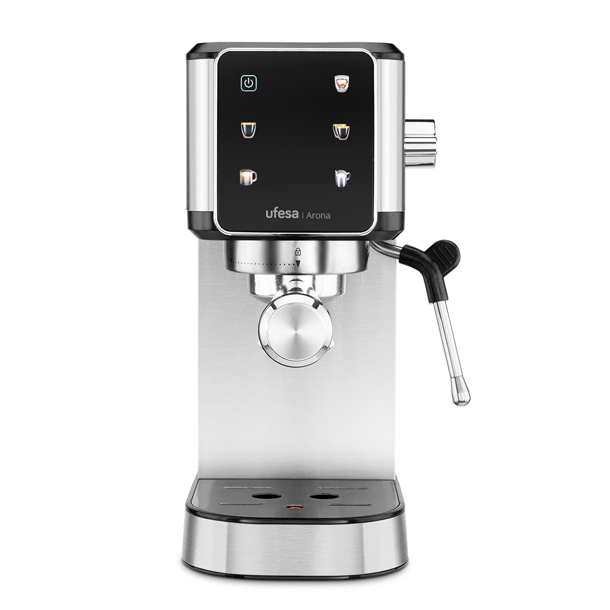 Ufesa - Cafetera Espresso Arona con sistema Thermoblock, 20 bares de presión y panel táctil para espresso perfecto, vaporizador orientable y bandeja calienta tazas