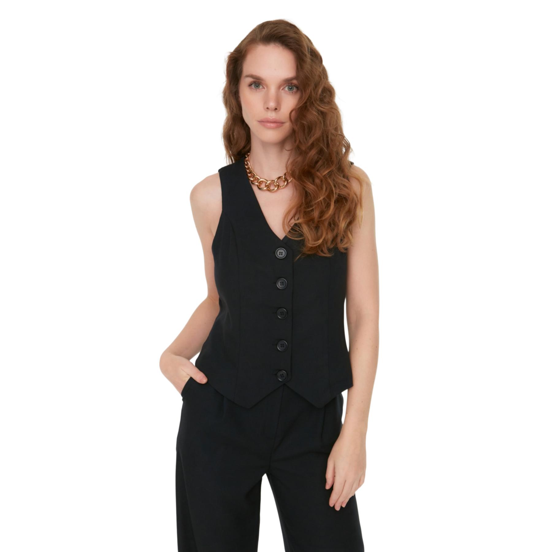 Trendyol Chaleco De - Moda Femenina Negro Mujer Talla 36