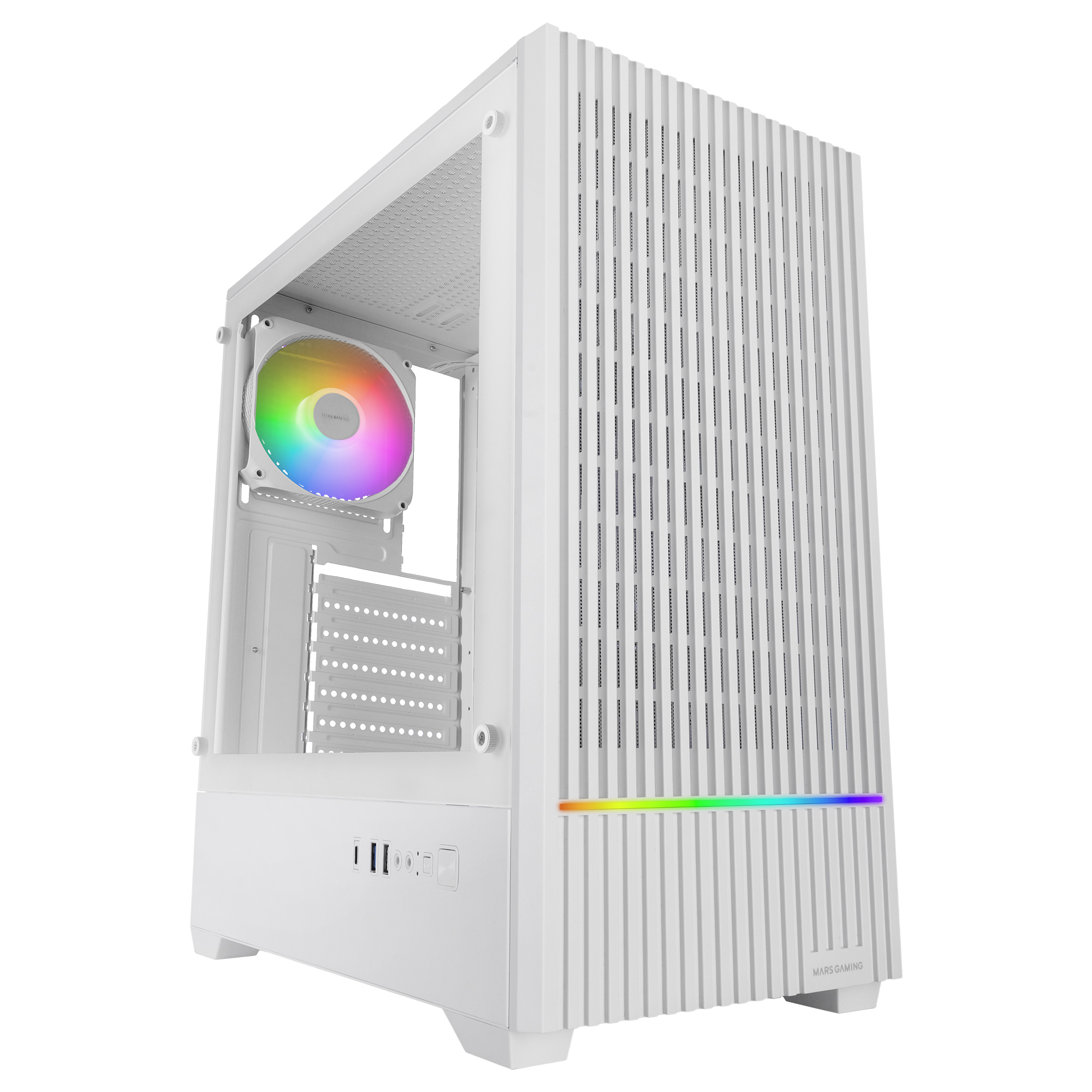 Mars Gaming MC-QUANTUM, Caja PC Gaming ATX, Frontal Mesh con Tira LED ARGB, Cristal Templado Lateral Completo, 4x ventiladores FDB 120mm, Soporte Refrigeración Líquida hasta 240mm, USB-C, Negro o Blanco