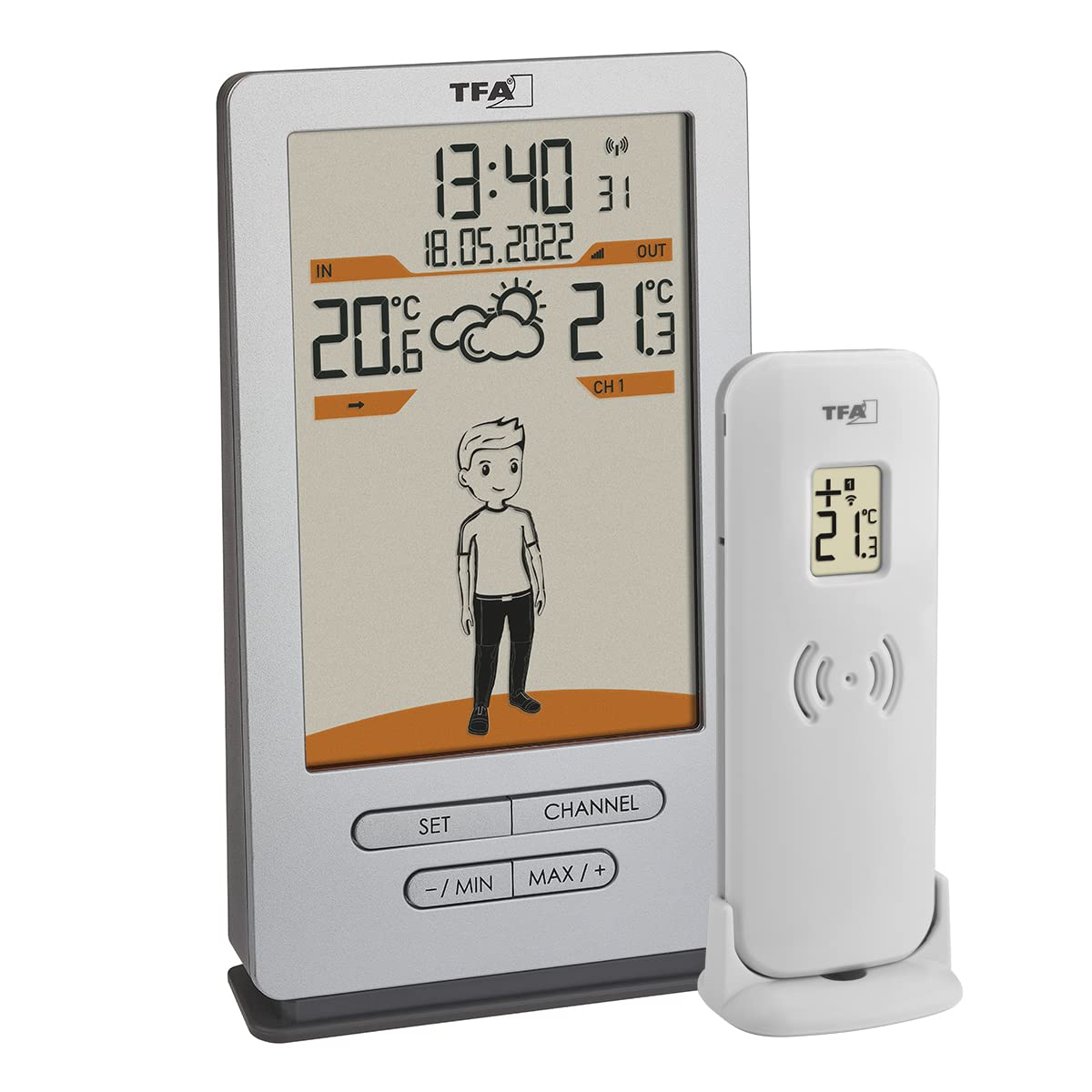 Tfa dostmann wireless weather jack weather station 35.1166.54, outdoor and indoor temperature, weather forecast, with clothing suggestions, controlled watch, silver, 146 x 82 x 27 (47)