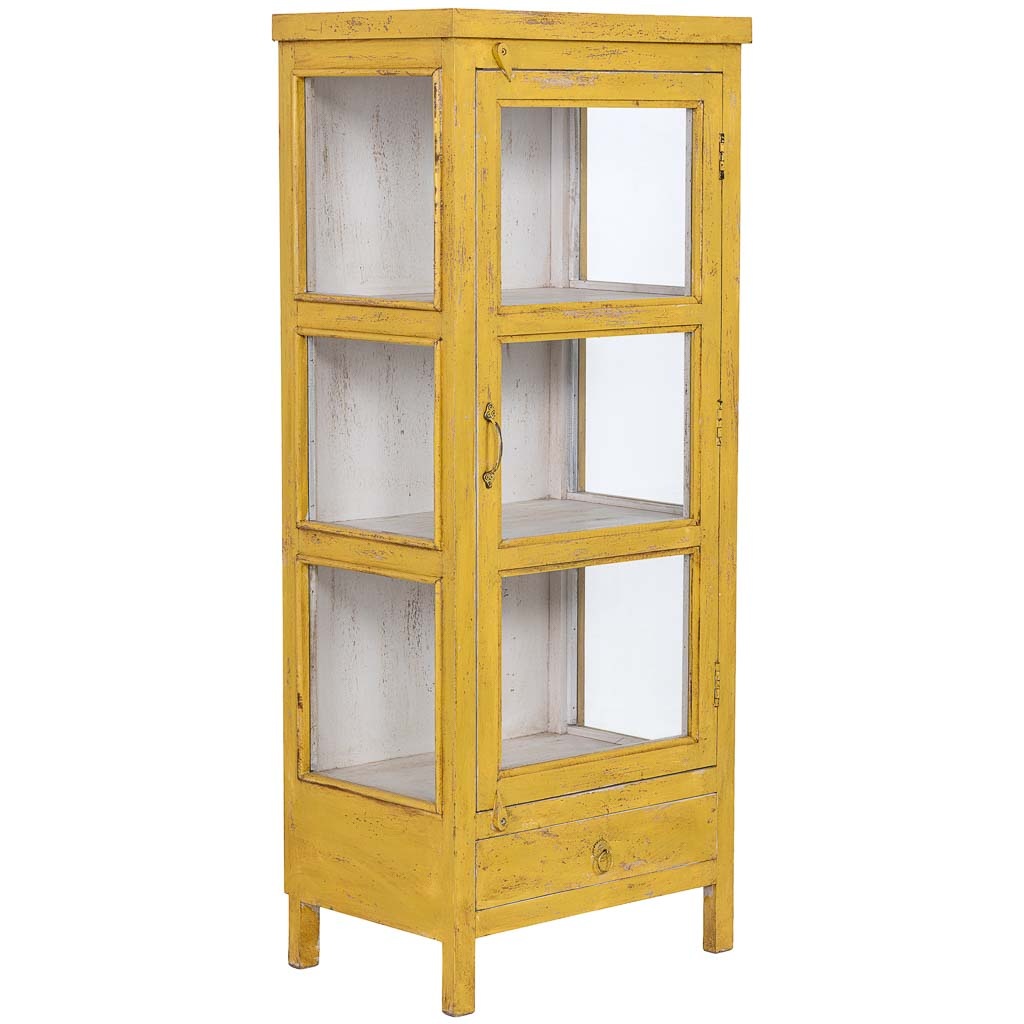 Wonderlust Deco - Vitrina de madera artesanal amarilla 58x39x140h cm Amarillo 58x39x140h cm