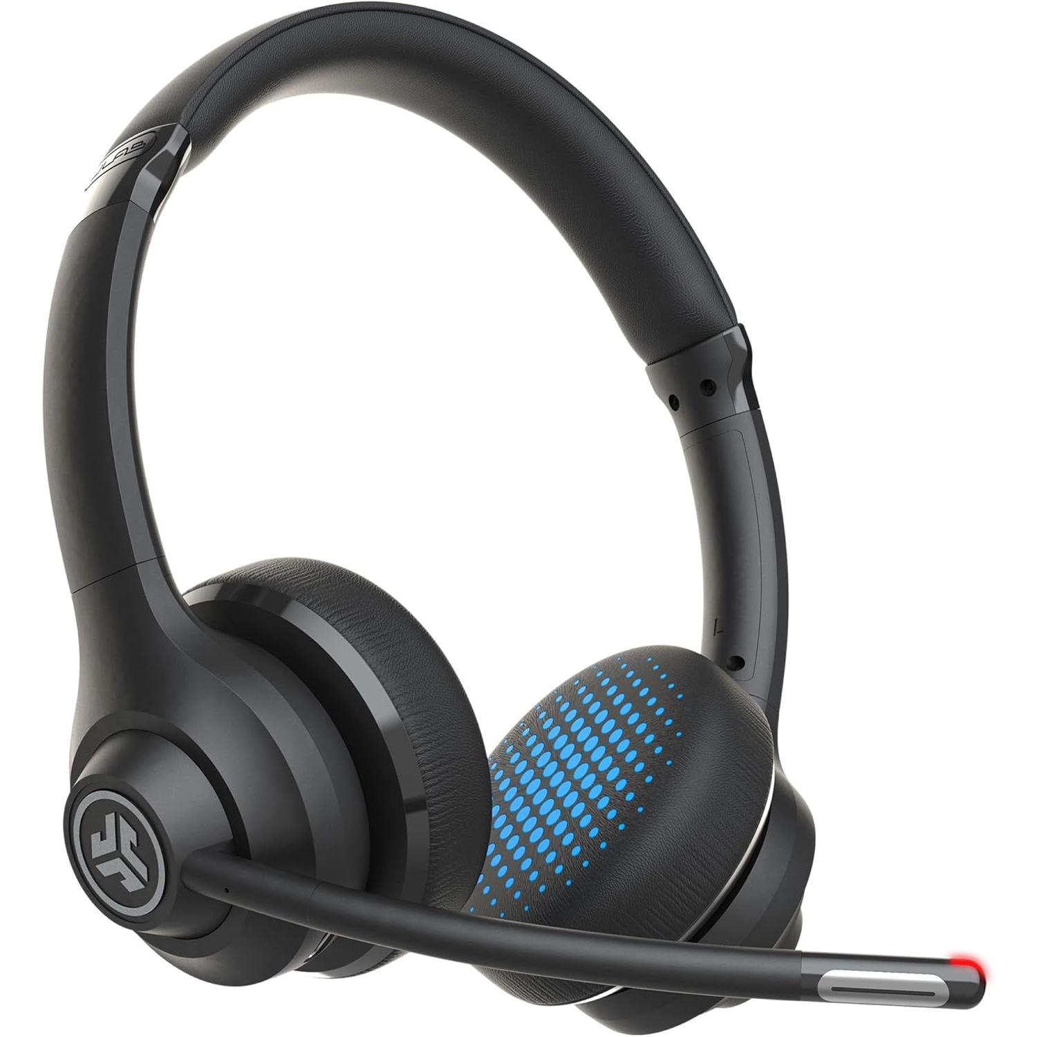 JLab Go Work - Auriculares inalámbricos de 2ª generación con micrófono, más de 55 Horas de reproducción Bluetooth o USB-C Dongle PC, conexión multipunto a computadora y móvil, Auriculares con Cable