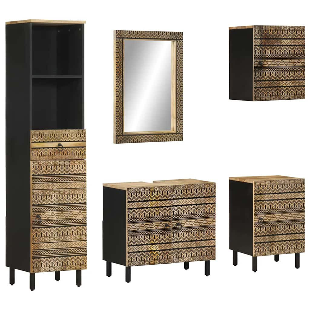 vidaXL Conjunto de muebles de baño 5 piezas madera maciza de mango