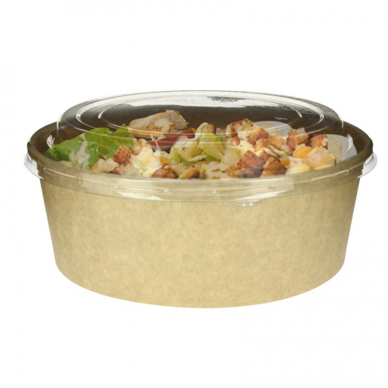 200 Uds. Ensaladera de cartón kraft con tapa rPET (1200cc) | Ref: ENS007K