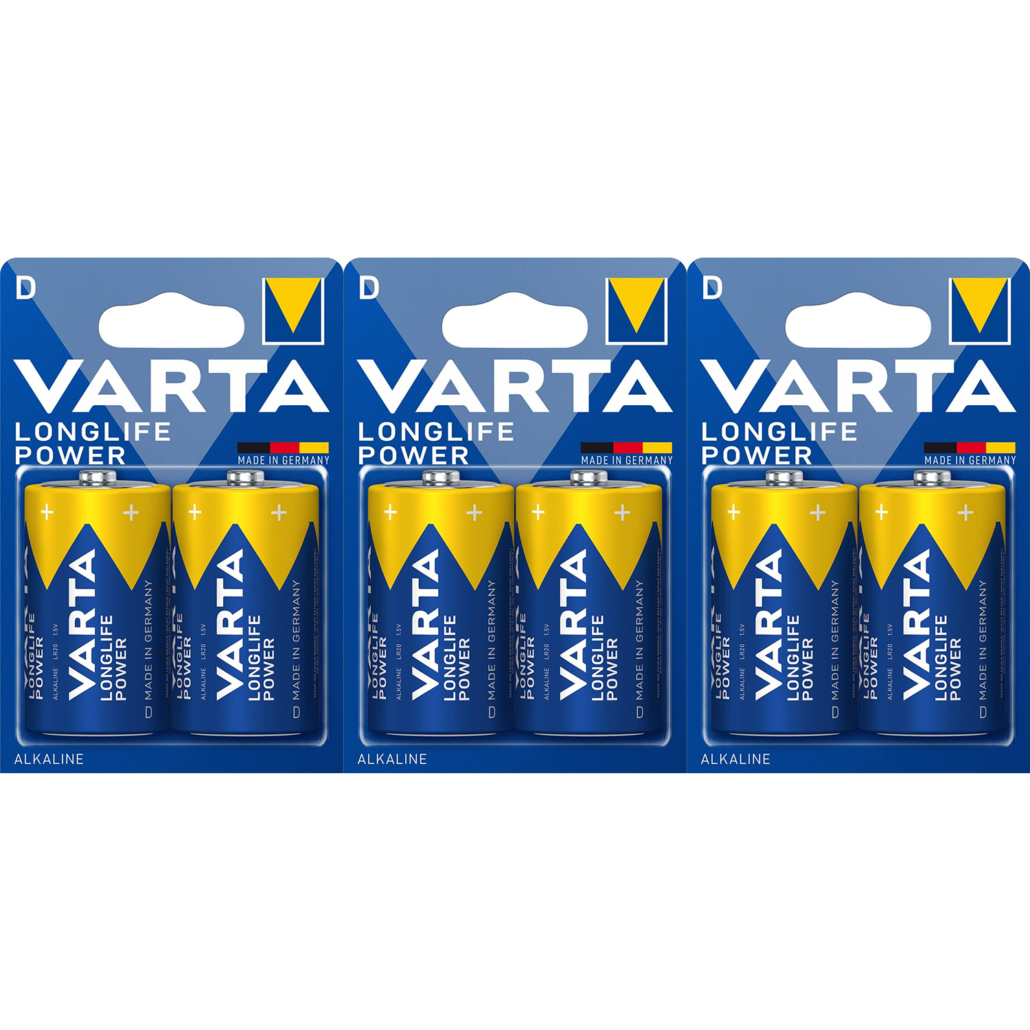 VARTA Pilas D Alcalinas de Alto Rendimiento, VARTA Longlife Power, Ultra Larga Duración, Energía Potente y Continua, Ideal para Linternas de Alto Consumo, Radios Portátiles, Juguetes Grandes, Equipos de Sonido y Dispositivos Industriales