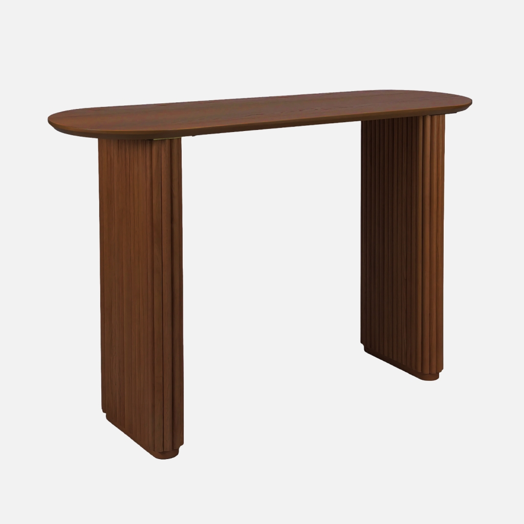 sweeek - Consola ovalada de madera de caucho con chapa de roble , Gabrielle , 120x38x75