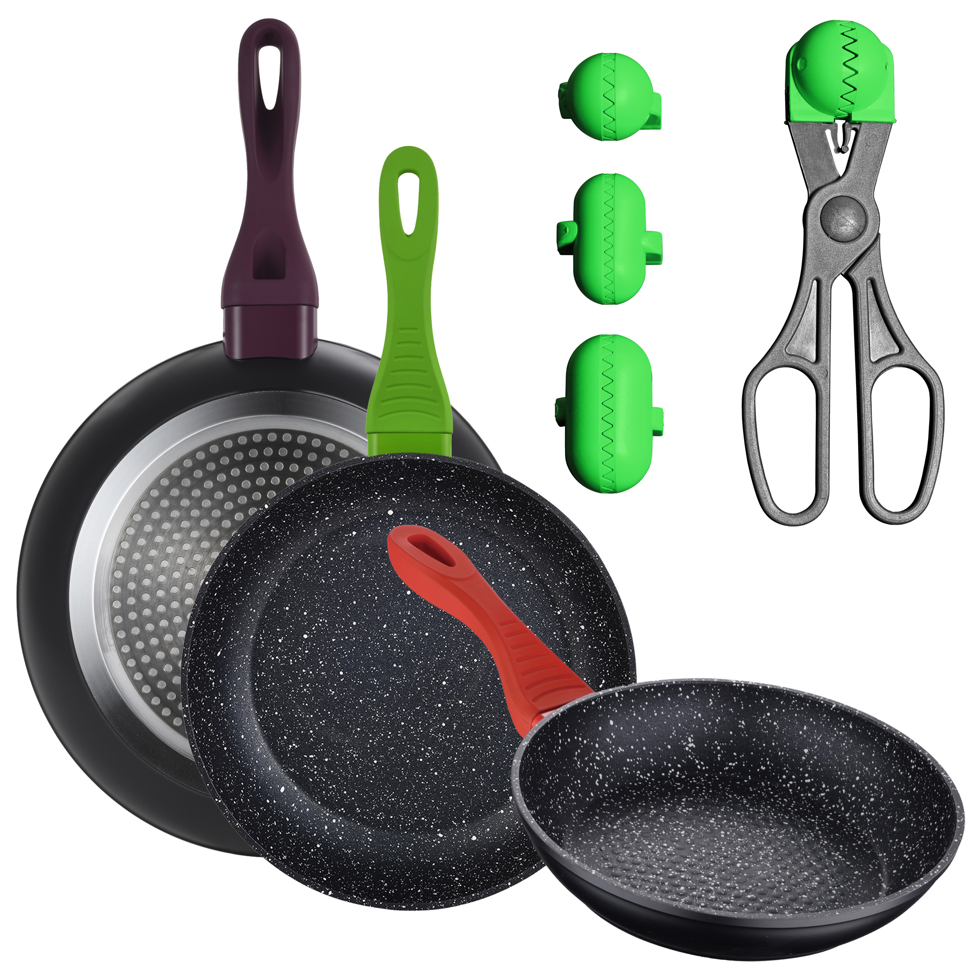 Pack de 3 sartenes de 20/24/28CM en aluminio forjado + utensilio multiusos con 4 moldes intercambiables – SAN IGNACIO