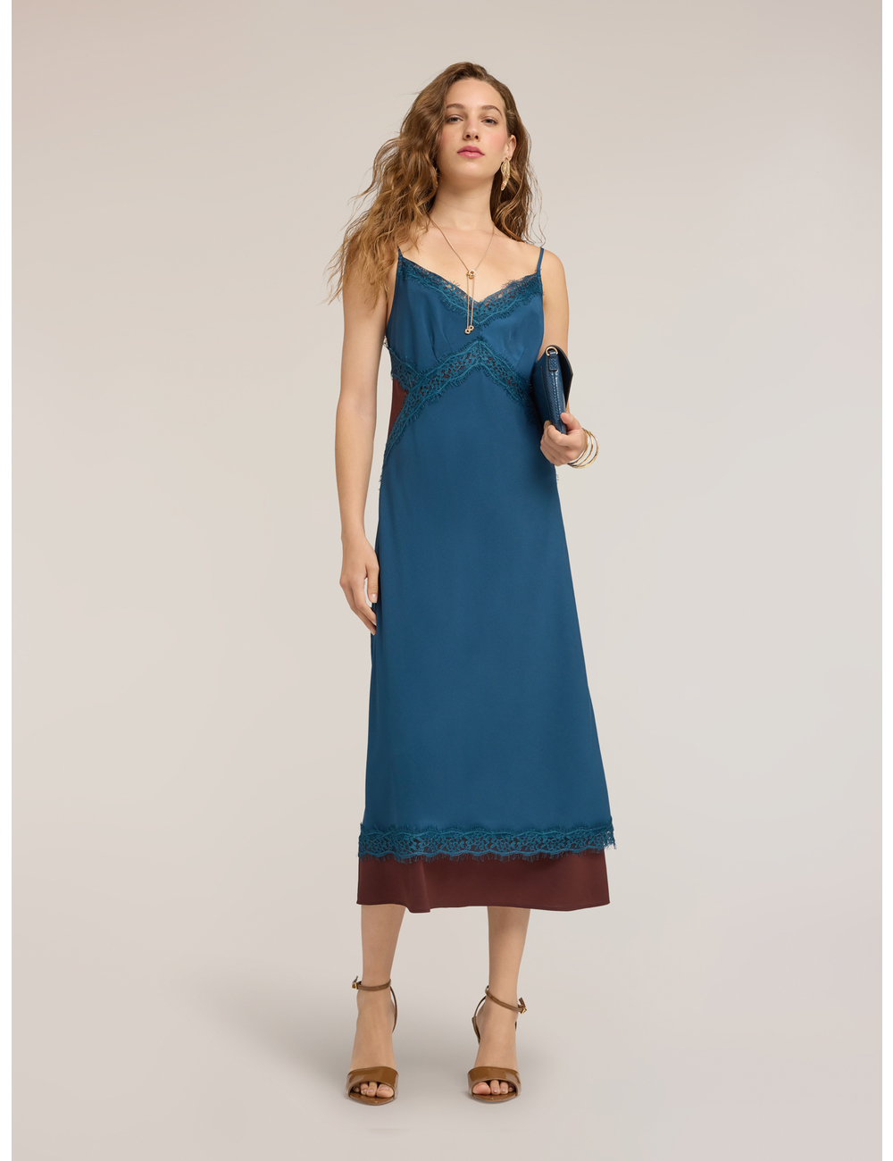 Motivi - Vestido regular en crepé de China con encaje