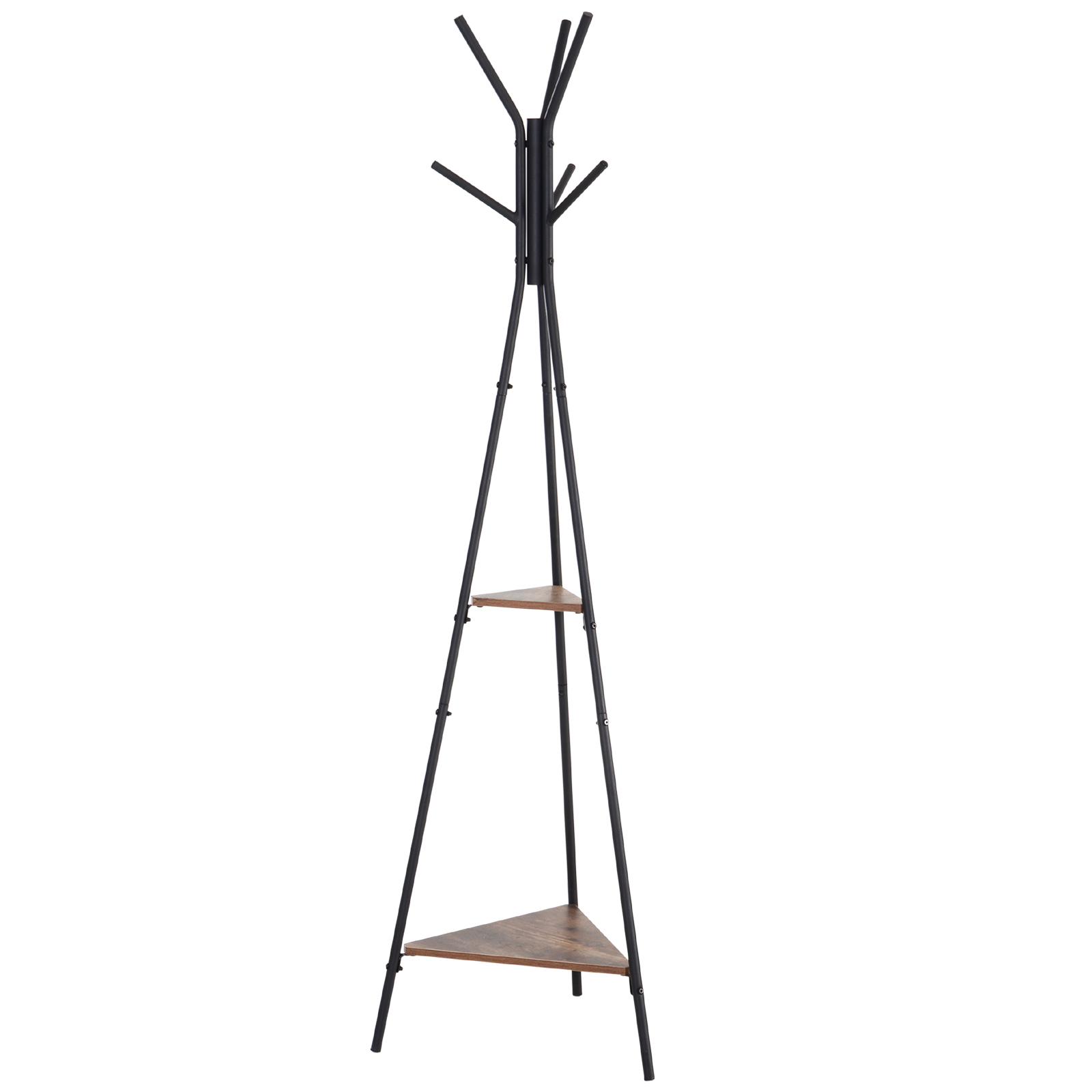 HOMCOM Perchero de Pie Metálico Perchero en Forma de Árbol Dormitorio Oficina para Colgar Ropa Bolsas Sombrero 6 Ganchos con 2 Estantes 32.5x45.5x182cm