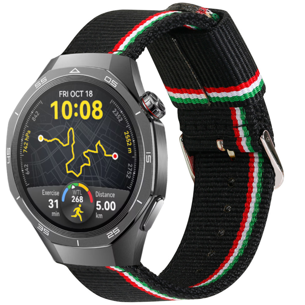 Correa de nylon para Huawei Watch GT 5 - 46mm / GT 5 - 46mm / GT 4 - 46mm / Amazfit GTR 4 / Bip 5 / Garmin Vivoactive 4, Colores Bandera de Italia Ancho 22mm