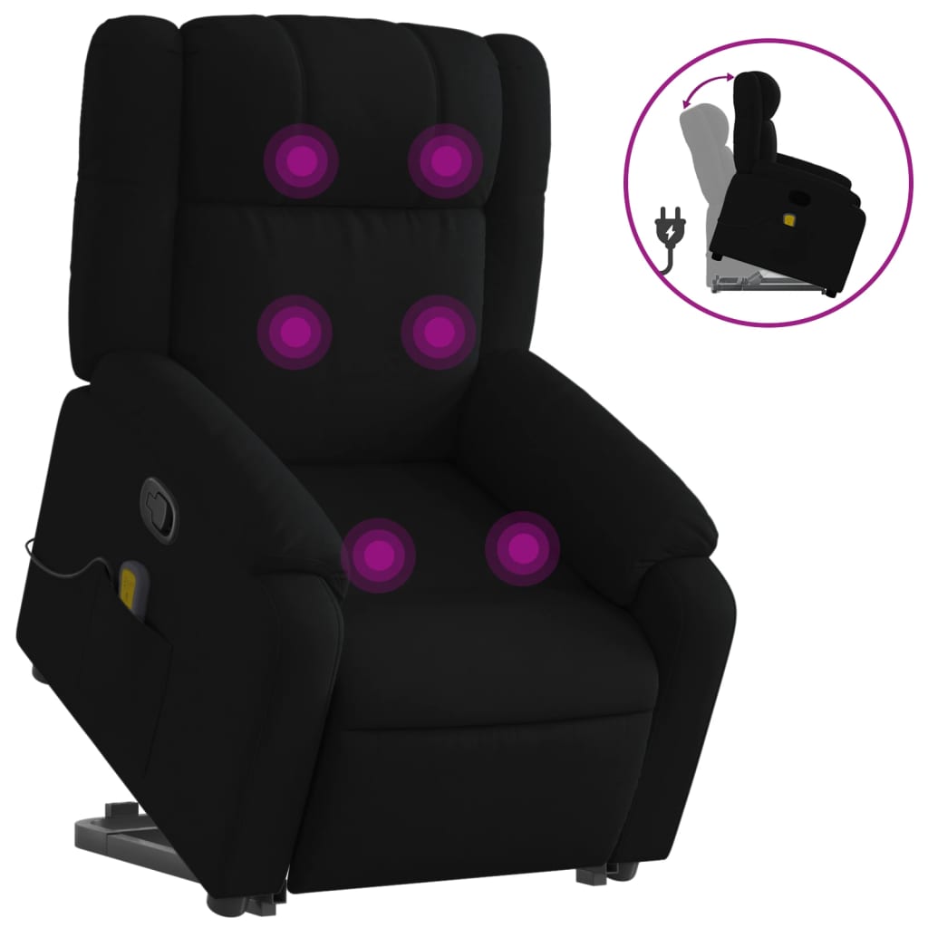vidaXL Sillón reclinable de masaje elevable tela negro