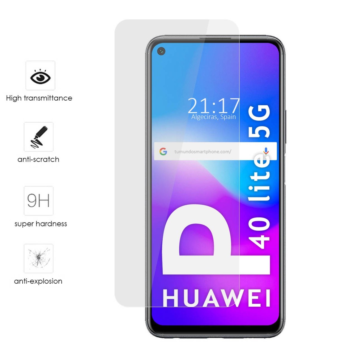 Tumundosmartphone Protector Cristal Templado para Huawei P40 Lite 5G Vidrio