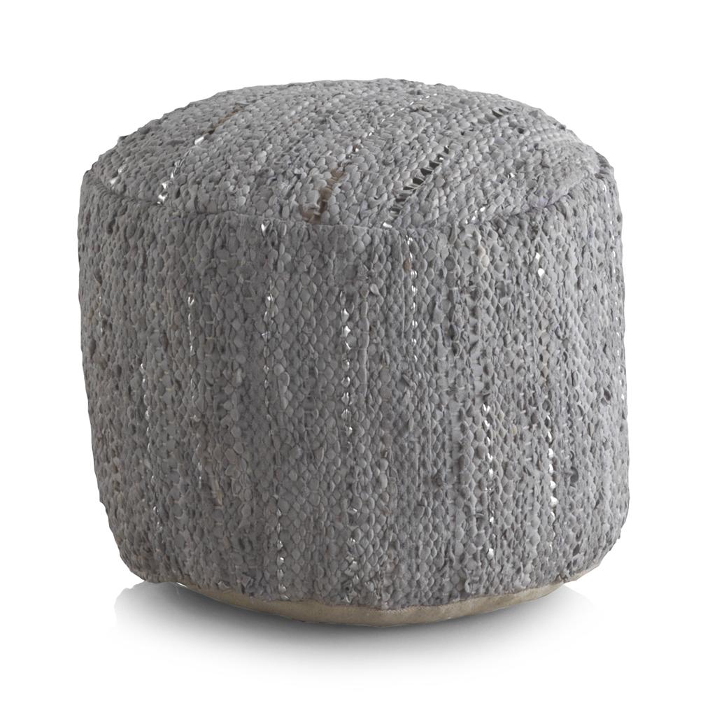 Puf Redondo Piel Y Algodon Gris 45 Cm Diametro El mejor complemento para tu hogar. Fijalo