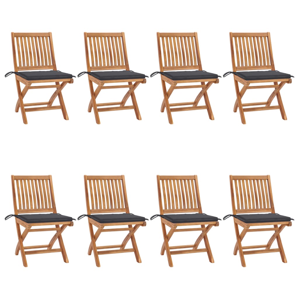 vidaXL Sillas de jardín plegables 8 uds madera maciza teca con cojines
