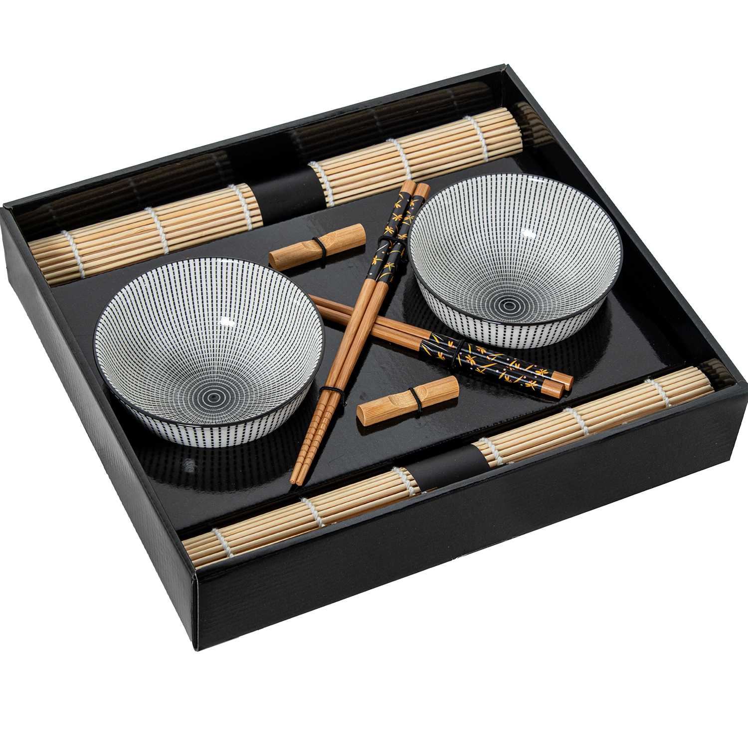 Set 2 cuencos porcelana con palillos bambu y salvamanteles bamb cuenco: 12x6cm palillos: 23cm