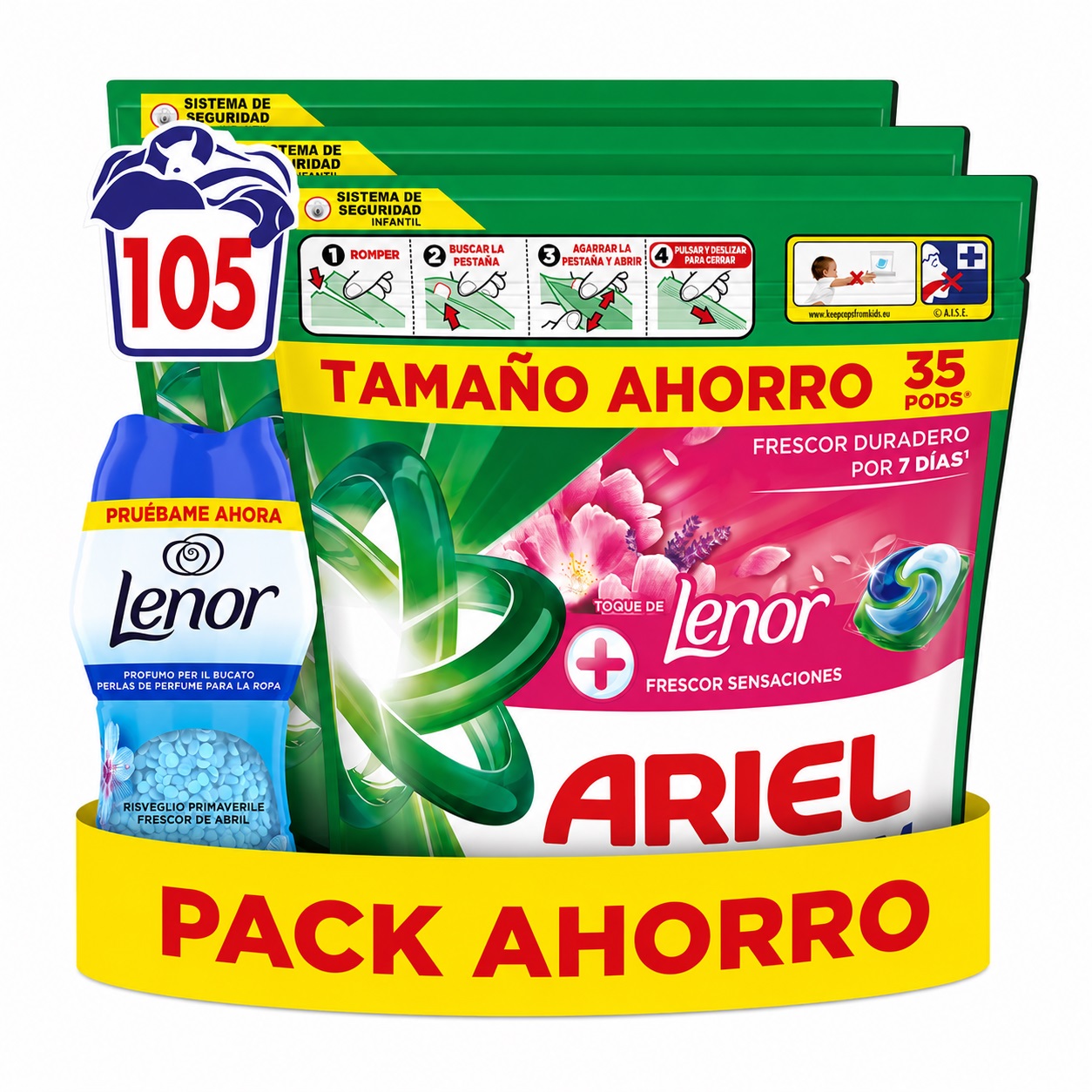 ARIEL Pods Sensaciones 132 o 105 Lavados + Perlas 150 gr