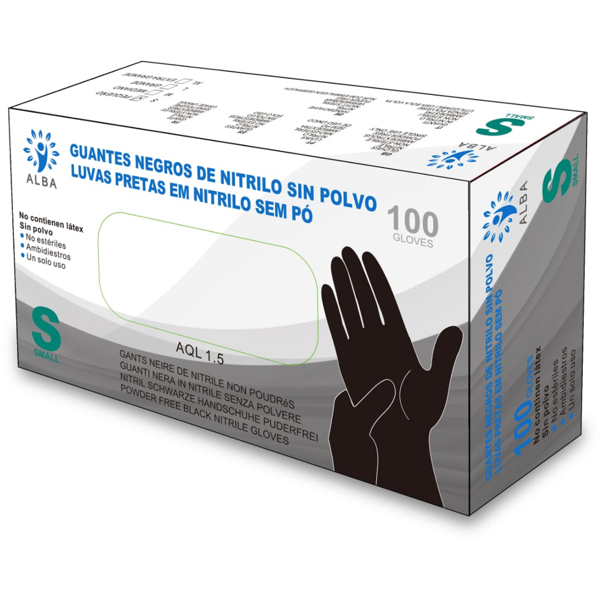 HotRed  Guantes de Nitrilo Negros sin Polvo 100 Unidades - Para Laboratorios, Industria, Alimentación y Uso Médico  Marca Alba