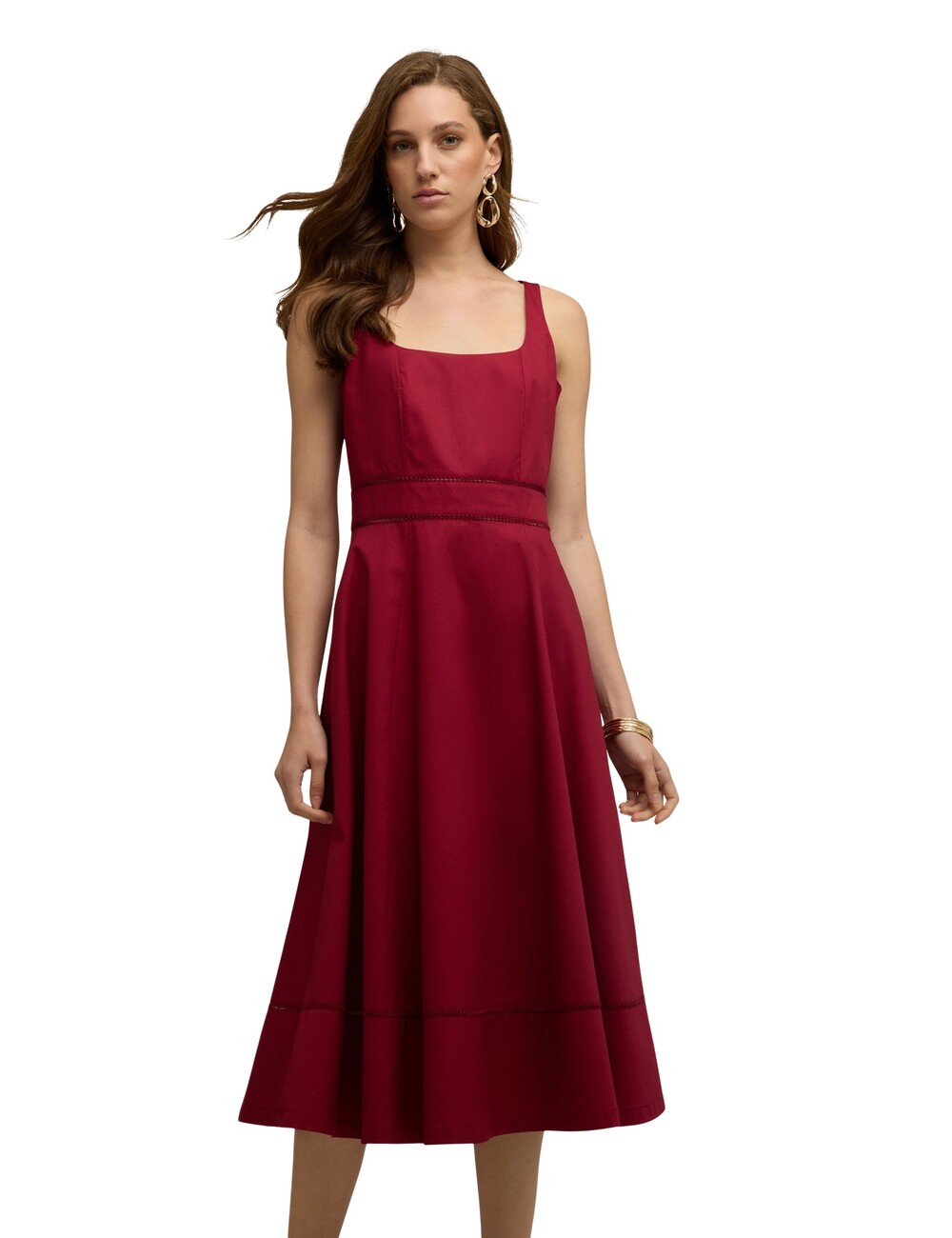 Motivi - Vestido flare en popelín con ajouré
