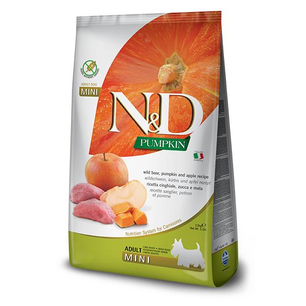FARMINA N&D DOG PUMPKIN MINI JABALI 7KG / Alimento completo para perros adultos de razas de tamaño pequeño y mini. Elaborado a base de jabalí, calabaza y manzana