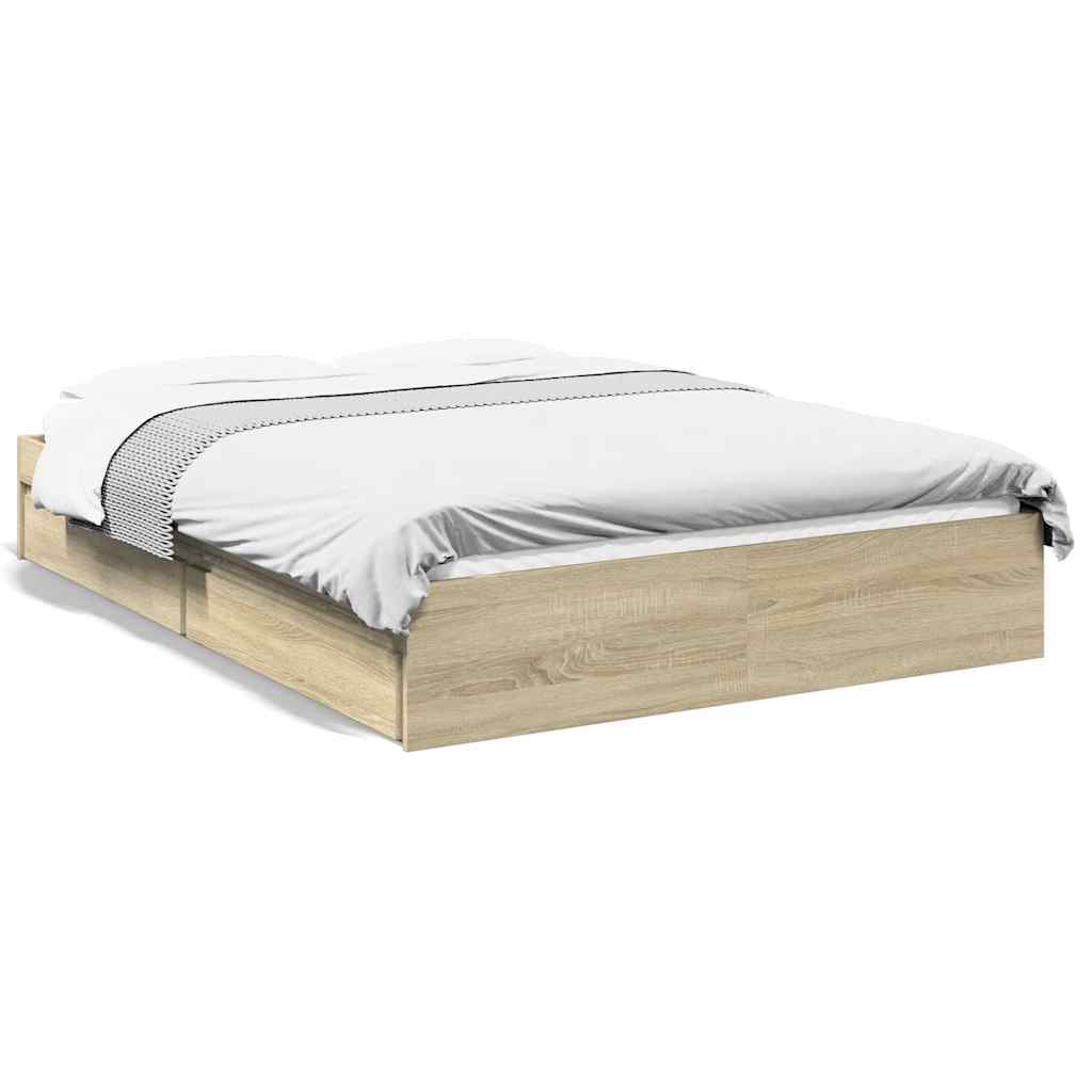 vidaXL Cama con cajones madera ingeniería roble Sonoma 120x200 cm