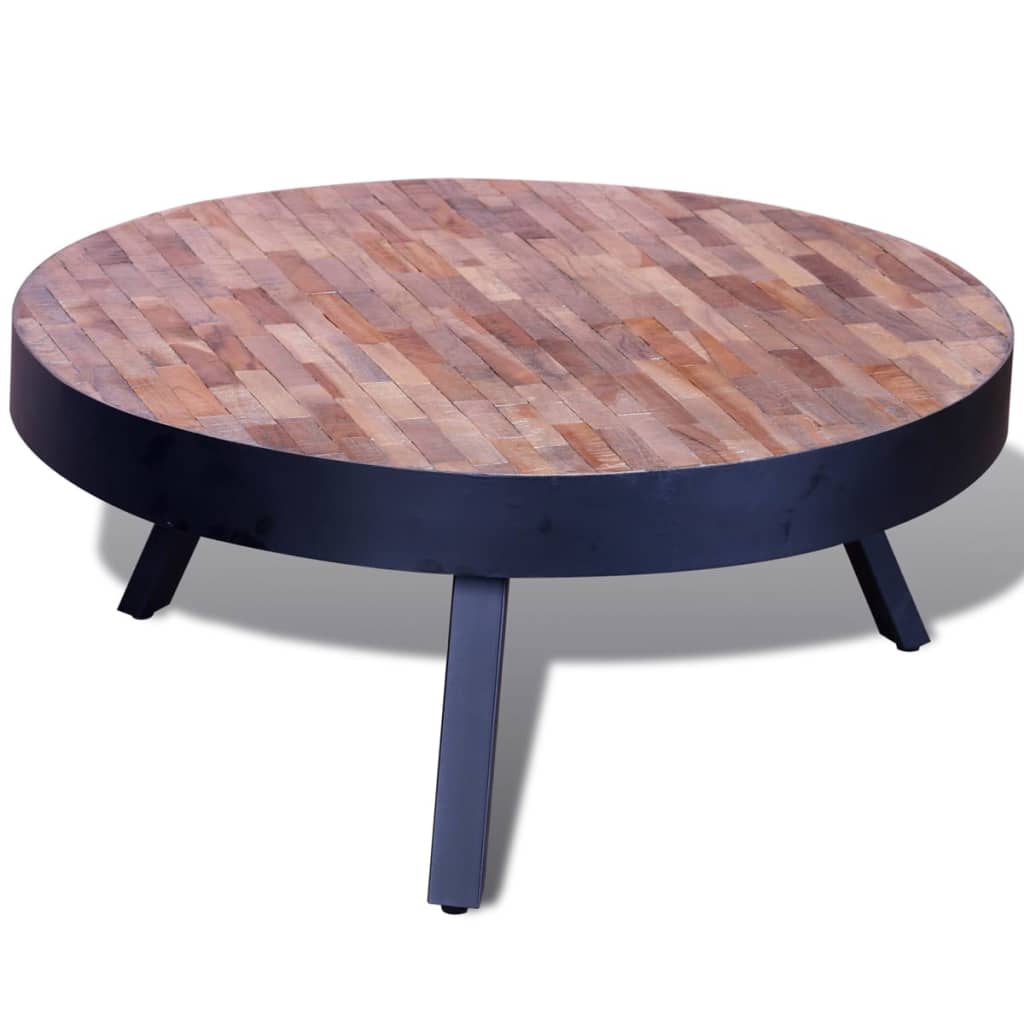 vidaXL Mesa de centro redonda madera de teca reciclada Mesita de Salón o Comedor o Auxiliar Mesa de Café Meuble Salón