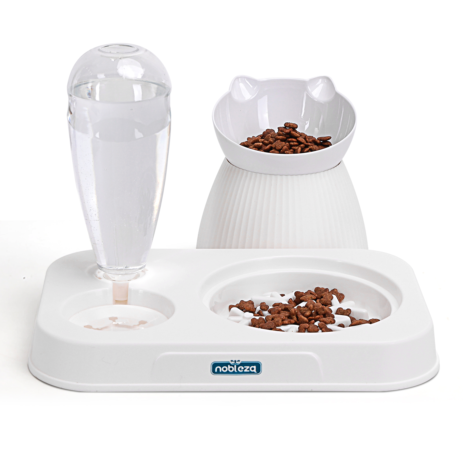 Nobleza 2 En 1 Comedero para Gatos,Bebedero Automático para Gatos,500ml Dispensador Automático Tazones para Mascotas Pequeños,15°Gatos Elevado,Cuenco Slow Food