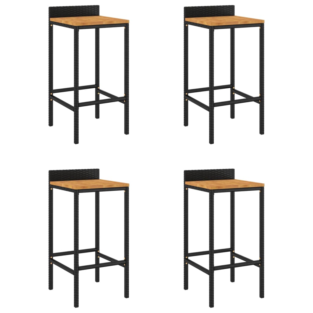 vidaXL Taburetes altos 4 uds madera de acacia y ratán sintético negro