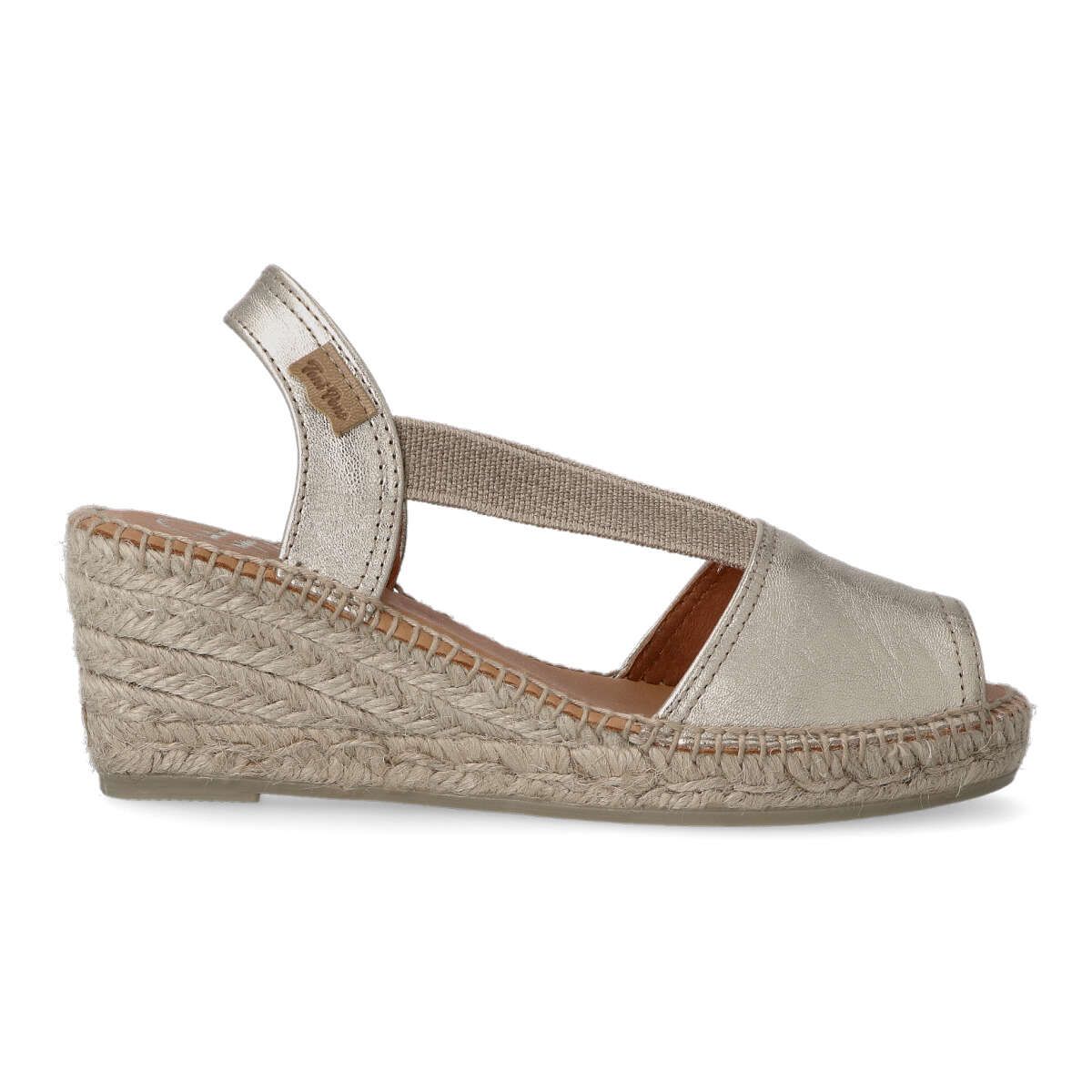 Toni Pons - Sandalias alpargatas TON TEIDE-P PLATINO para mujer de piel con cuña de 6 cm, suela de yute y plantilla acolchada