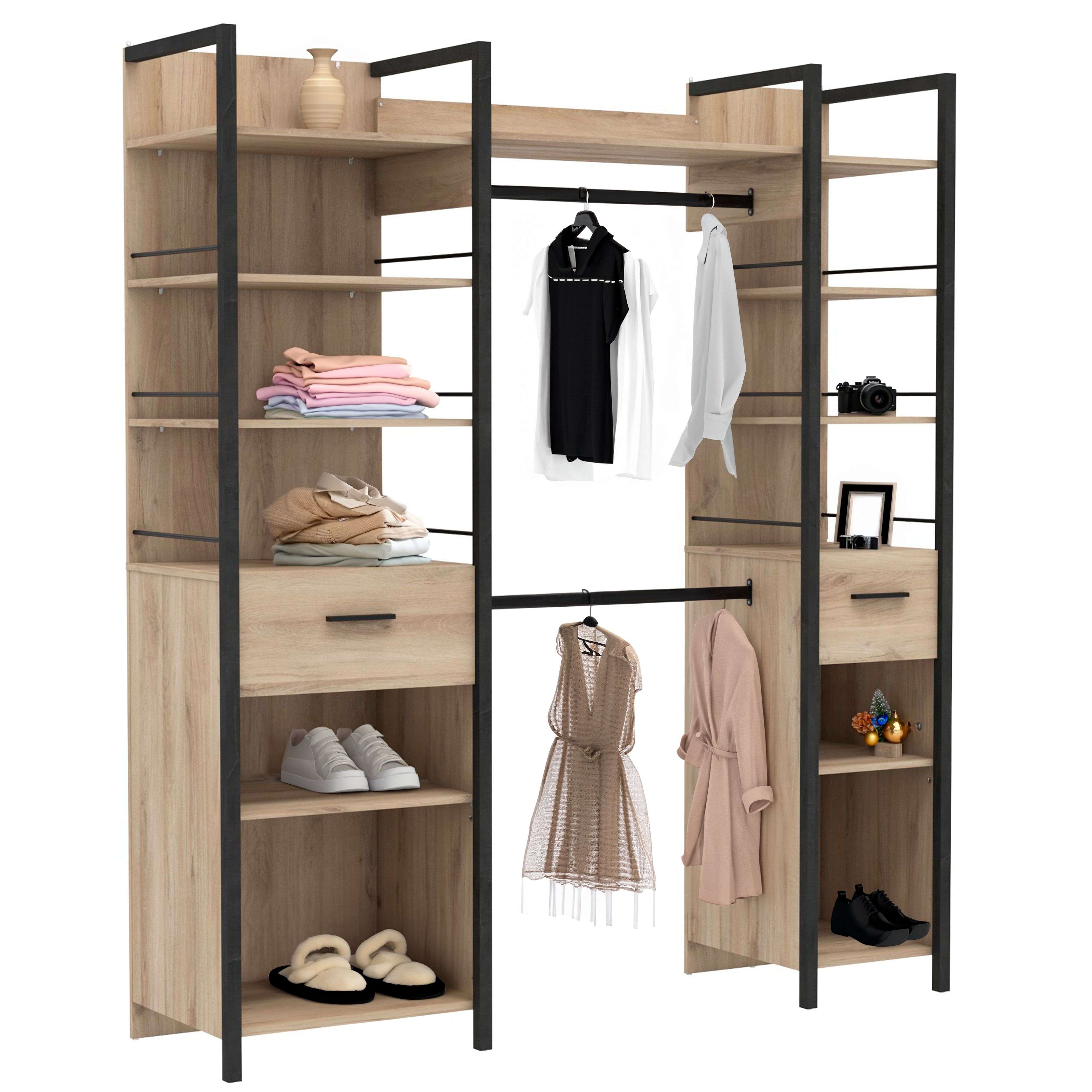 Miroytengo Vestidor Urano Roble Kronberg y Negro 180X45X208cm Dormitorio Industrial