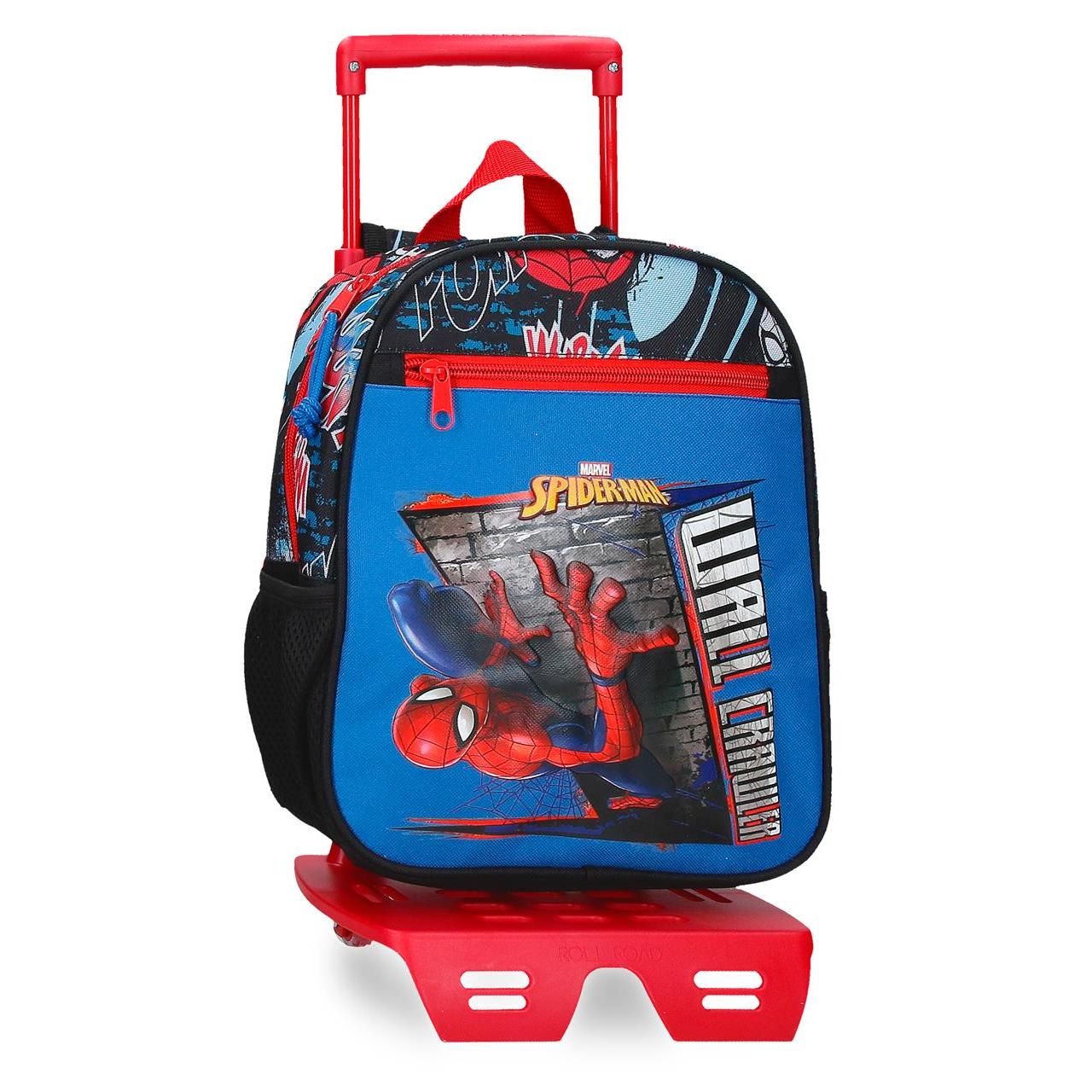 Mochila escolar con carro Spiderman Wall Crawler 23x28x10cm Negro