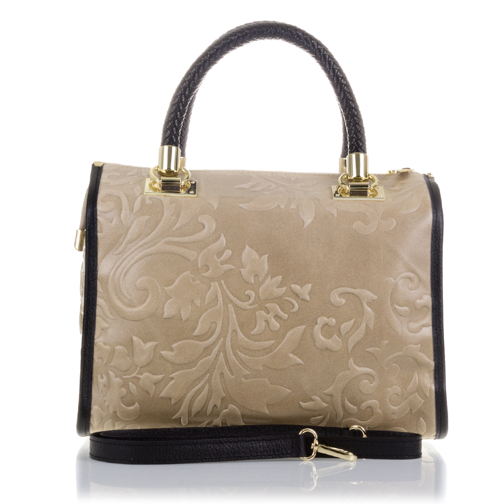 Firenze Artegiani. Faenza Bolso tote Mujer.Piel auténtica Gamuza Grabado Flores . Made in Italy. Vera Pelle Italiana.