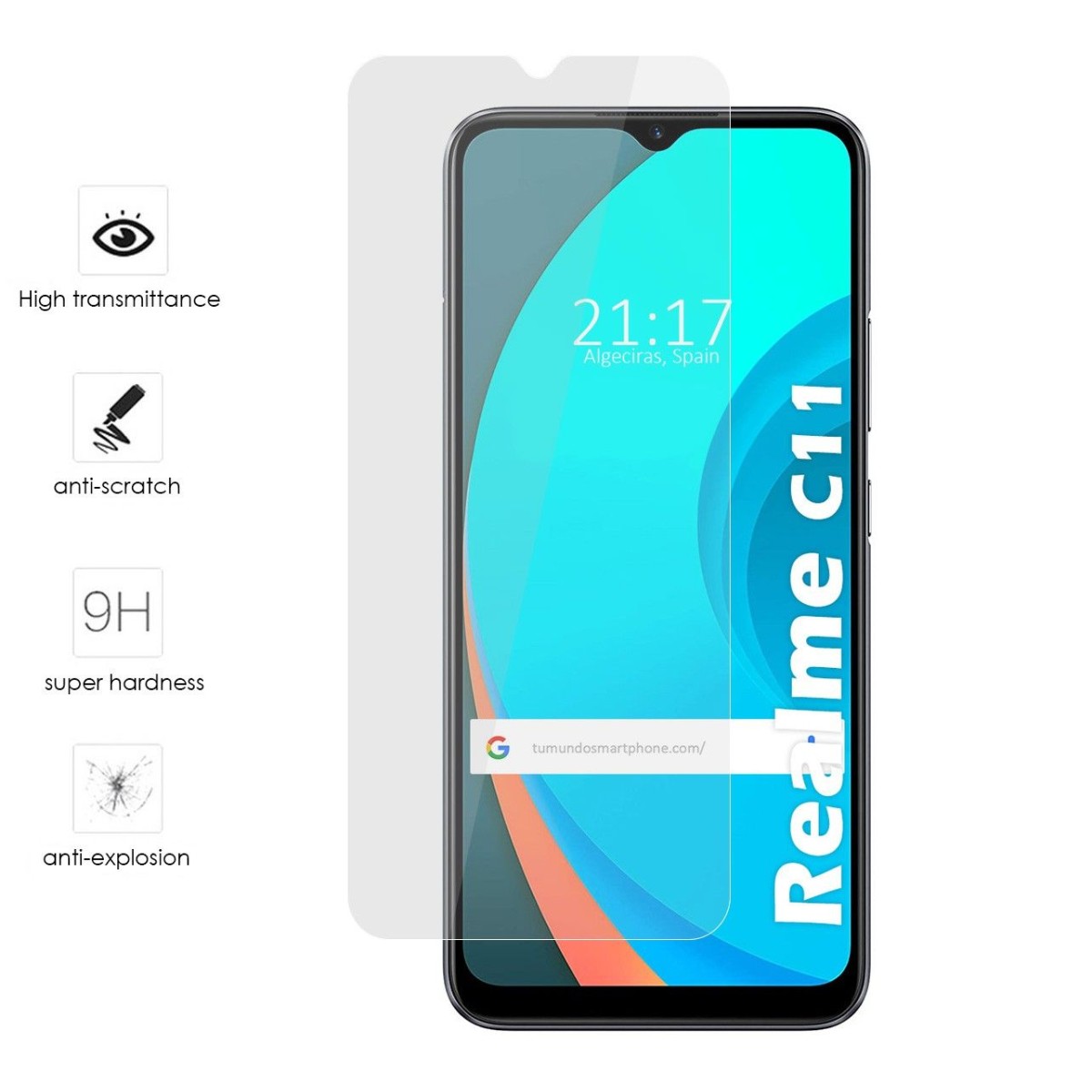 Tumundosmartphone Protector Cristal Templado para Realme C11 Vidrio