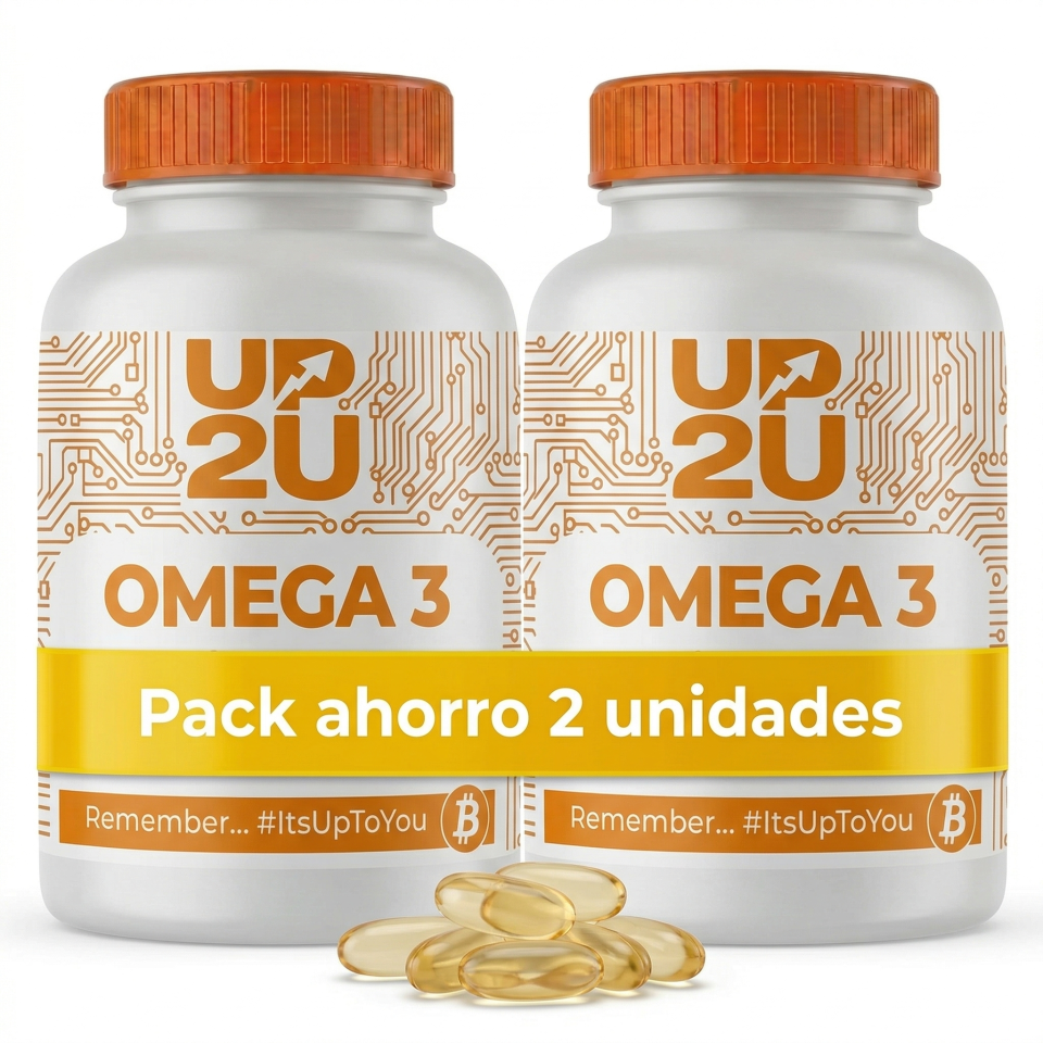 Pack 2x Omega 3 UP2U Nutrition – 180 Cápsulas – 800 mg EPA y 400 mg DHA por Dosis – Con Vitamina E – Aceite de Pescado – Fabricado en España - 6 meses