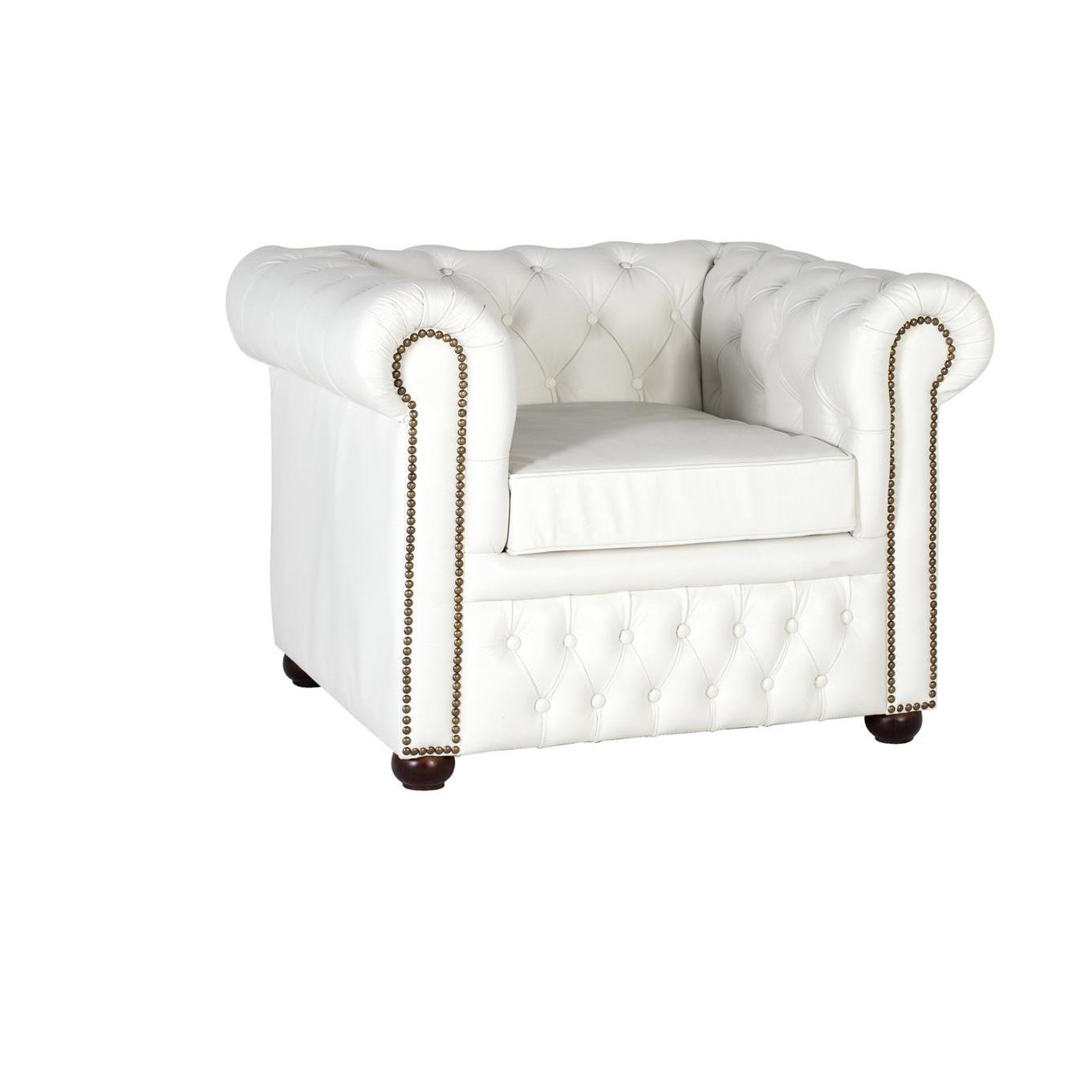 Sillón chester uniplaza tapizado en piel natural acabado blanco72X96X85