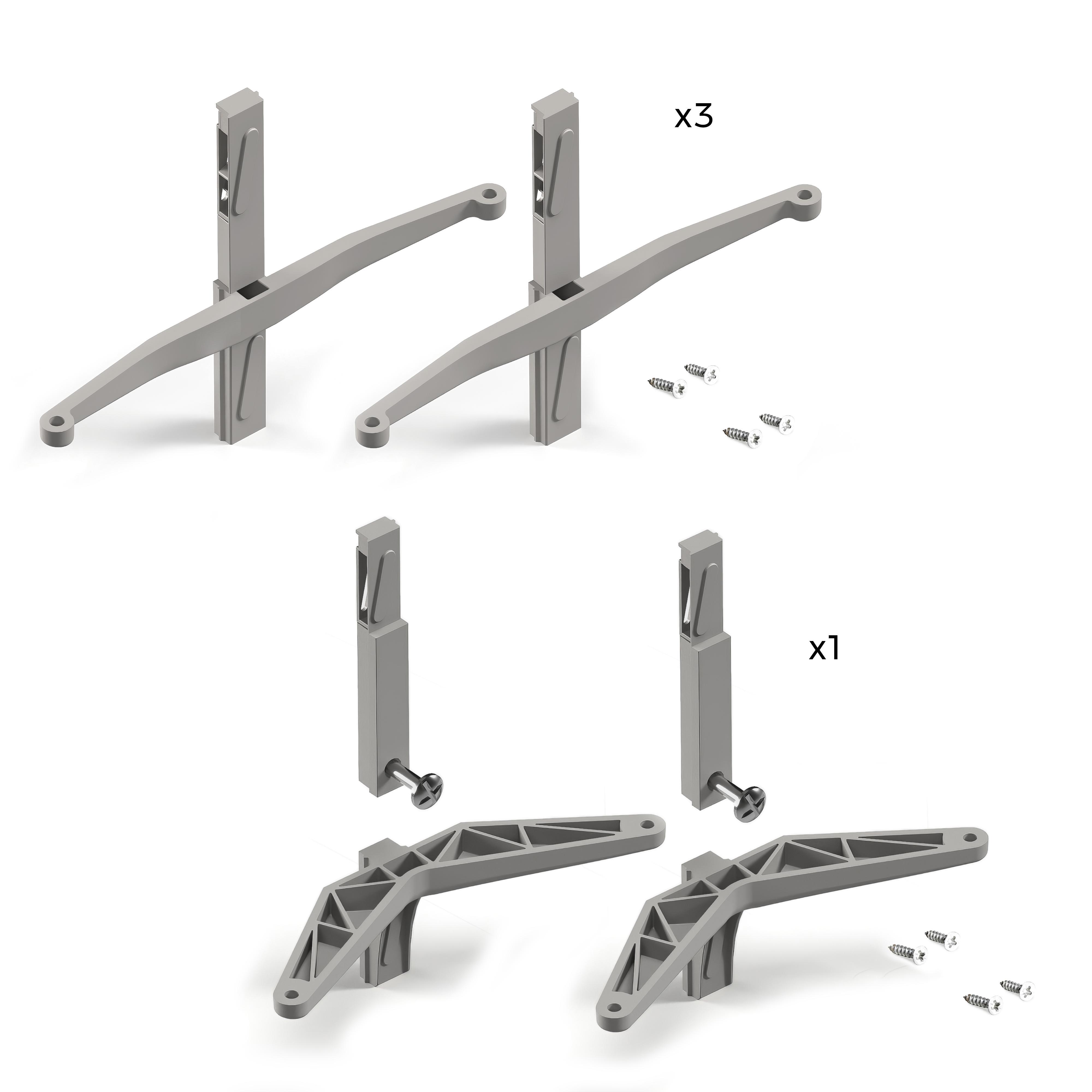 Kit de soportes para 3 estantes de madera y 1 módulo para la estructura zero, zamak, pintado color gris piedra