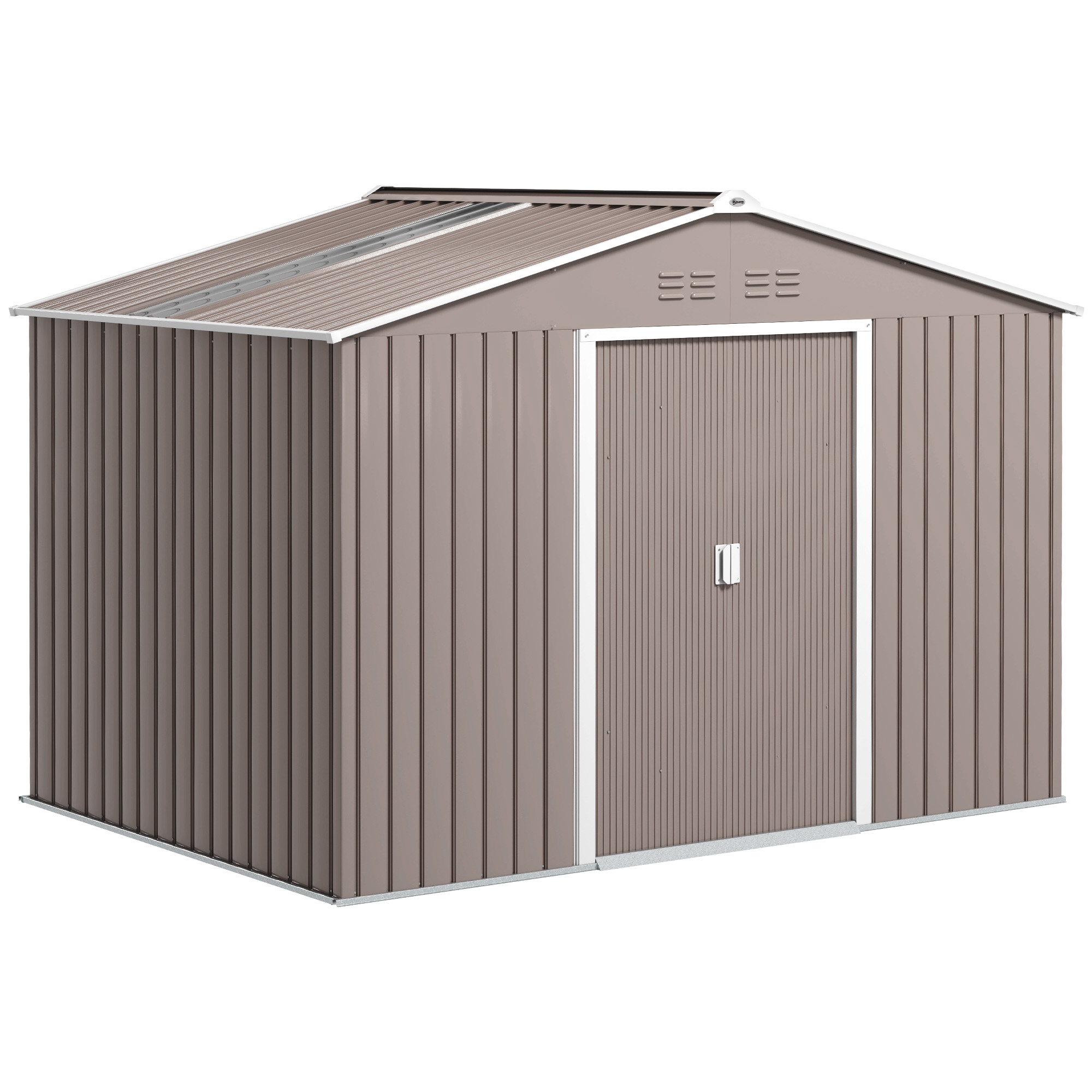 Outsunny Caseta de Jardín Exterior, 4,9 m² 277x195x192 cm, Cobertizo de Jardín Exterior Metálico con Techo de Fibra de Vidrio, Puerta Corredera, Base Refuerzo (Suelo NO Incluido) y Ventanas Gris Claro