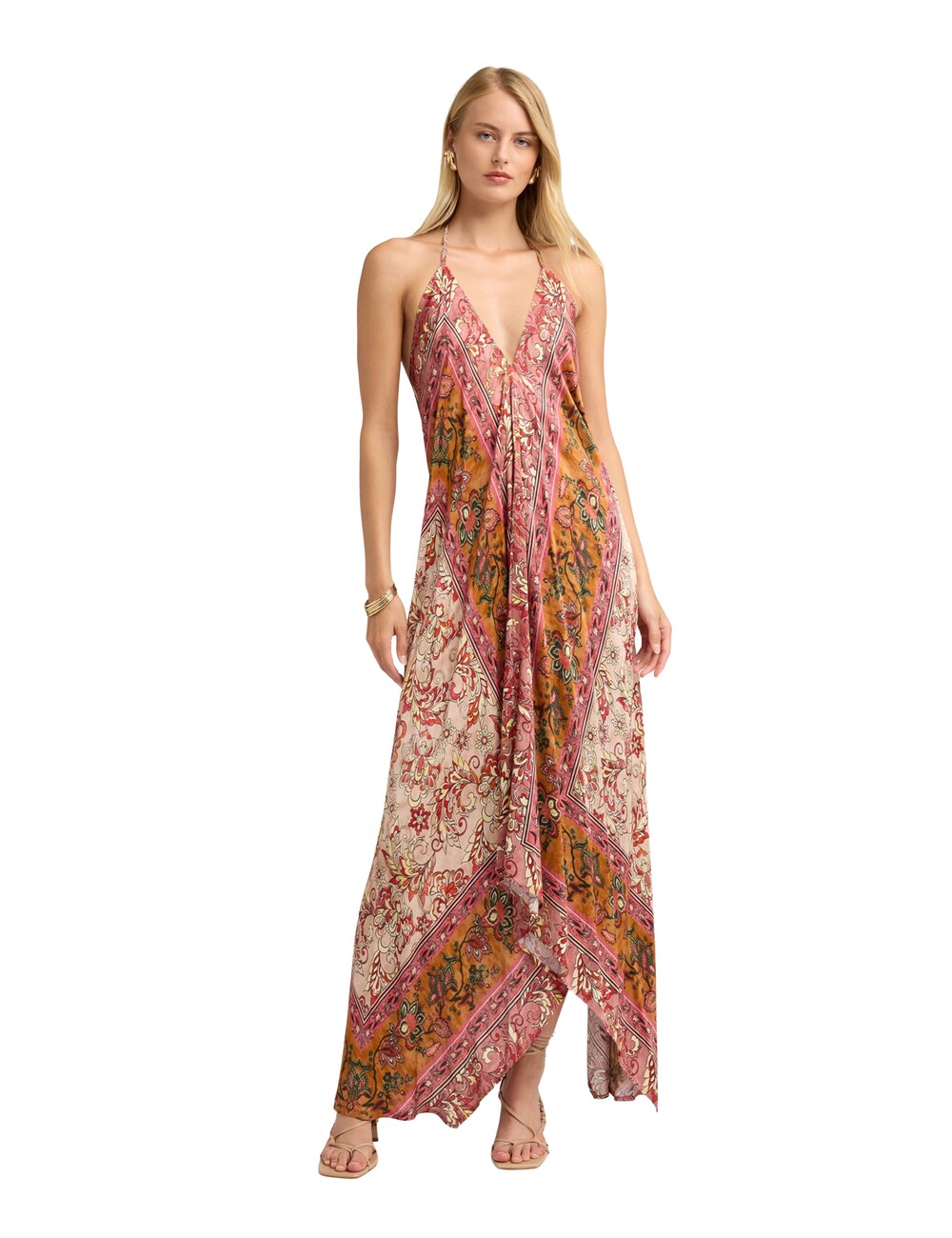 Motivi - Vestido largo de satén con estampado