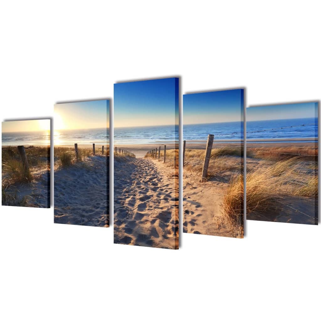 vidaXL Set Imagen Cuadro Pintura Póster Lienzo Pared Deco Playa y Arena Dimensiones 100 x 50 cm, 200 x 100 cm