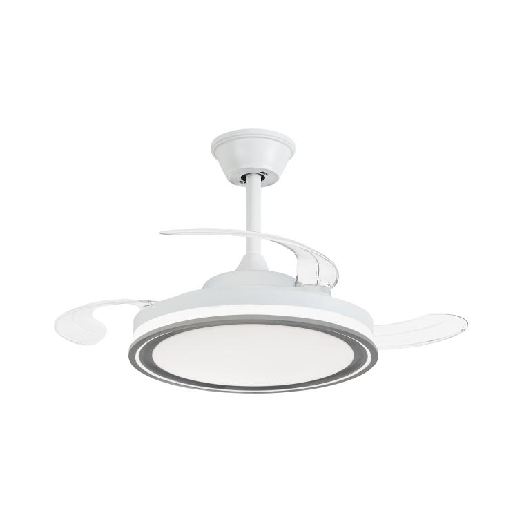 NARVI Ventilador de techo color Blanco-Gris_de Ø50 cm_ Palas retráctiles_Motor DC _LED Regulable y Memoria.Con Mando. 8941 WH+GR