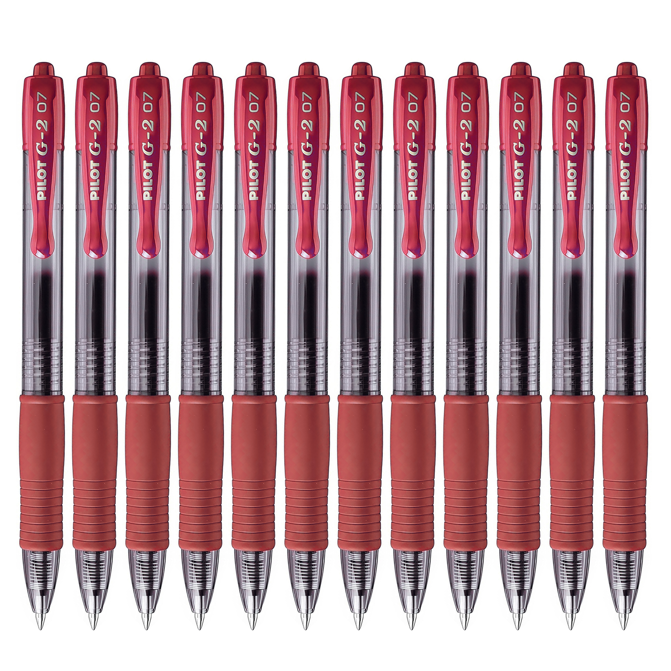 Pilot G2 07 Bolígrafo Retráctil Tinta de Gel Punta 0,7mm Recargable Color Rojo (Pack de 12 Uds.)